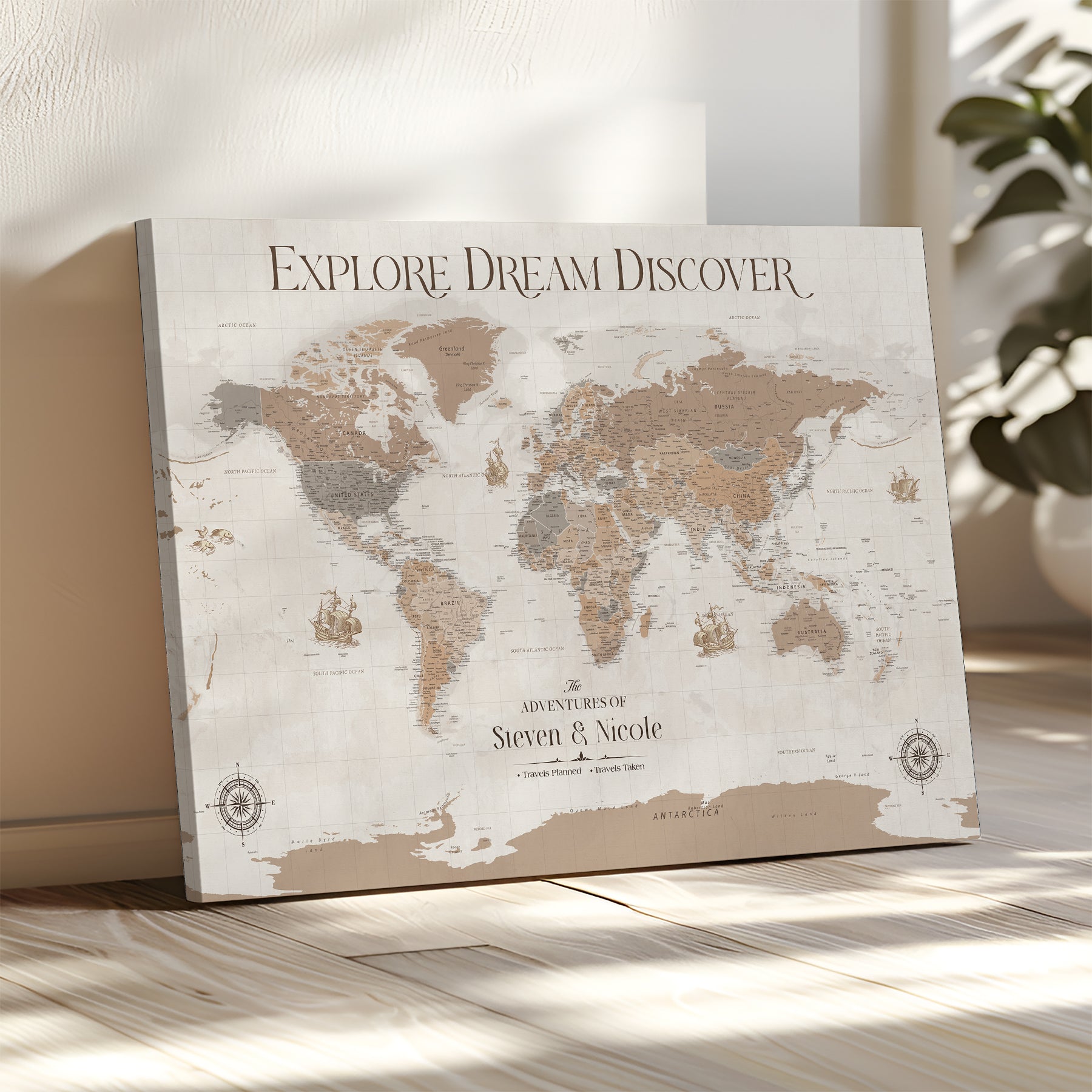 95738134-MGV-CV-36X24-Custom Push Pin World Map Wall Canvas Print – Personalized Travel Tracker with Pins – Framed Large Multi-Size Canvas for Home Office Decor