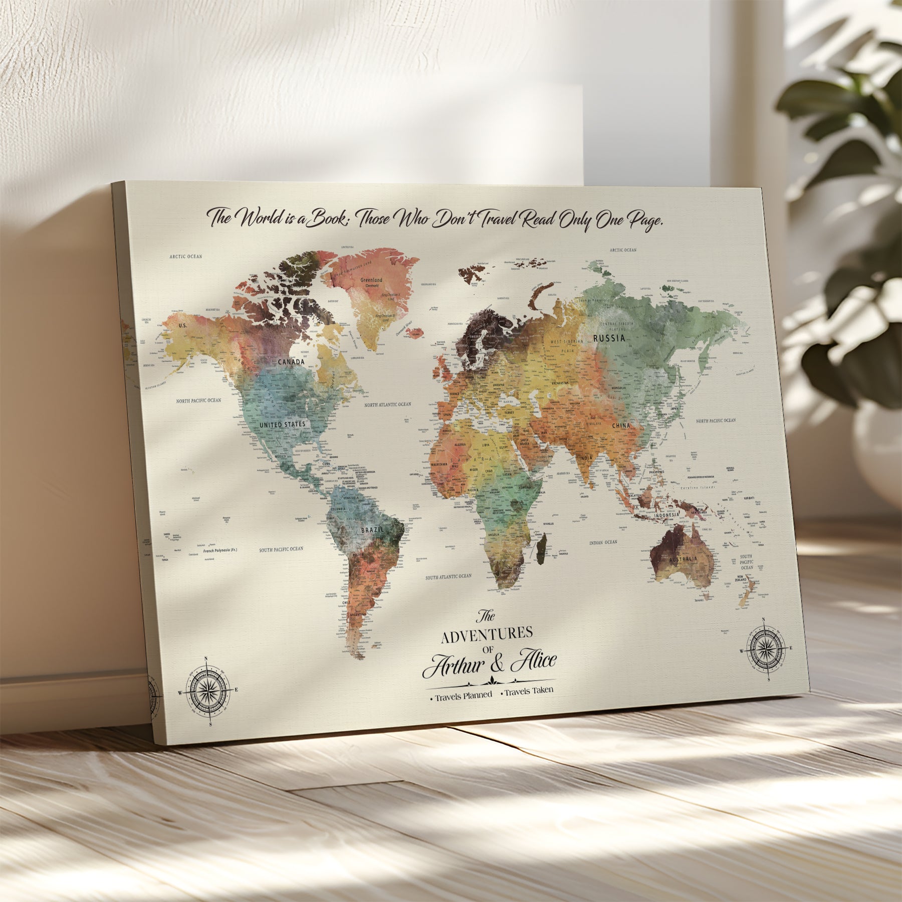 40183091-MGV-CV-36X24-Custom Framed World Map Canvas Print – Personalized Push Pin Travel Tracker Gift for Couples, Weddings, or Anniversary Celebrations