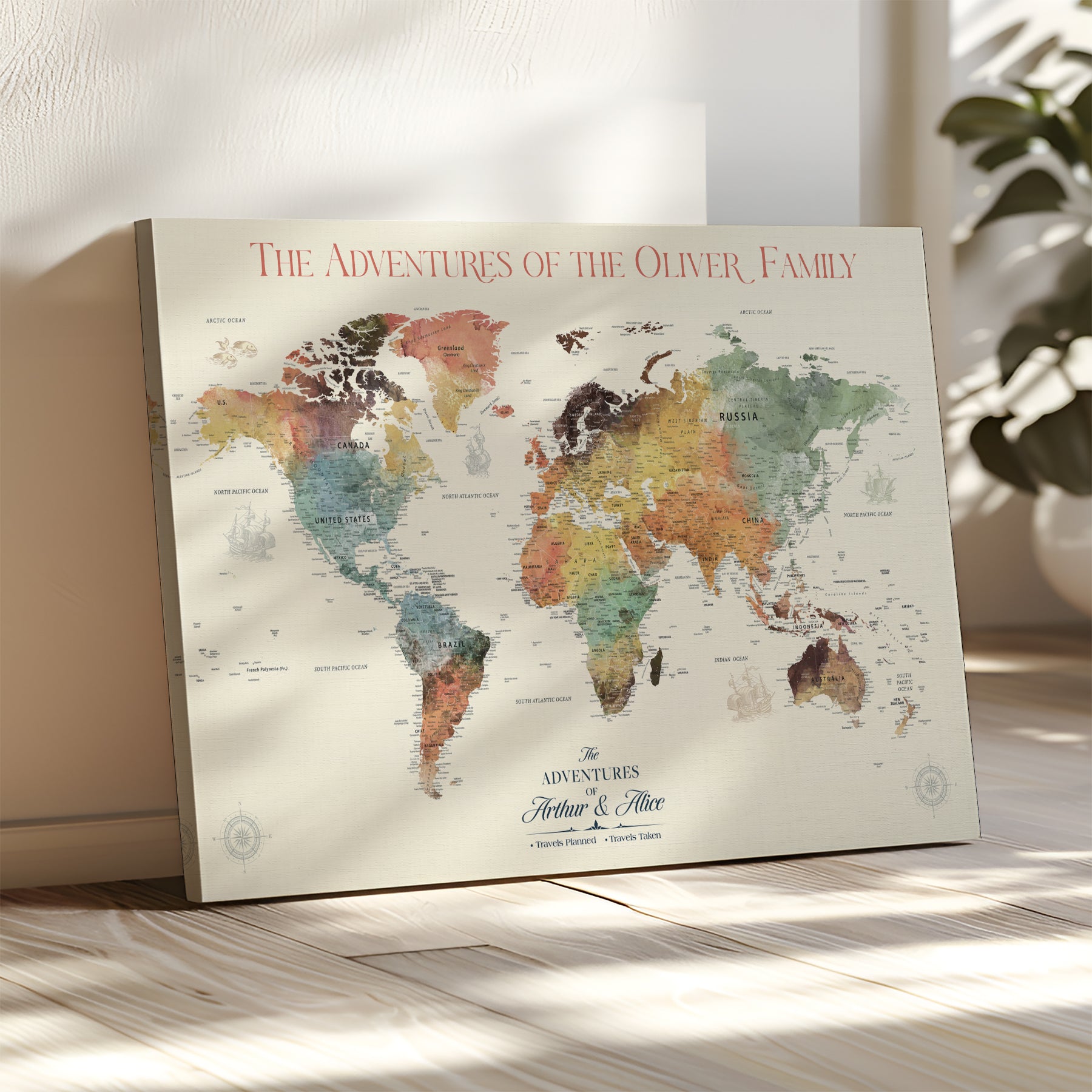 21888361-MGV-CV-36X24-Personalized World Map Wall Art Print – Custom Push Pin Travel Tracker Wall Art, Framed Gift for Couples, Anniversary, or Housewarming