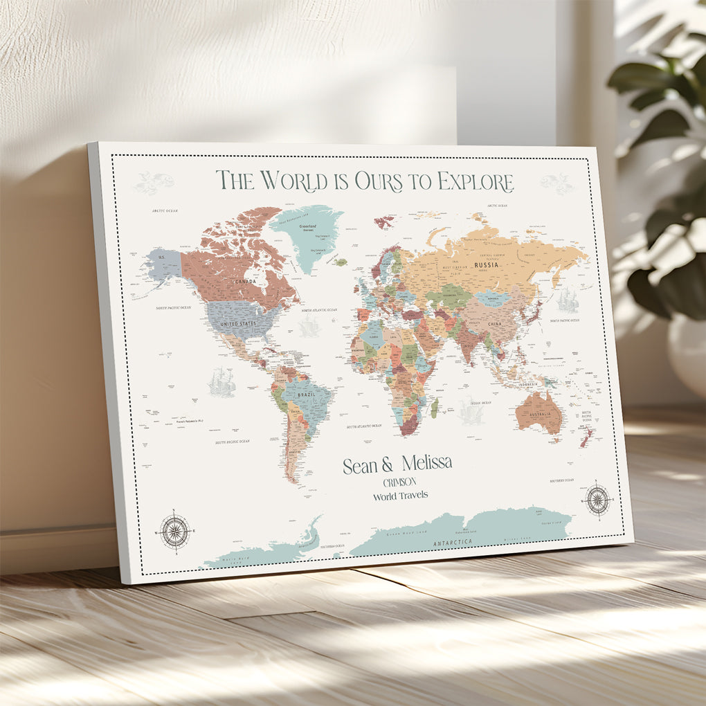 45566494-MGV-CV-36X24-Customizable World Map Push Pin Canvas Personalized Travel Gift Framed Adventure Tracker for Vacation Memories Anniversary Decor