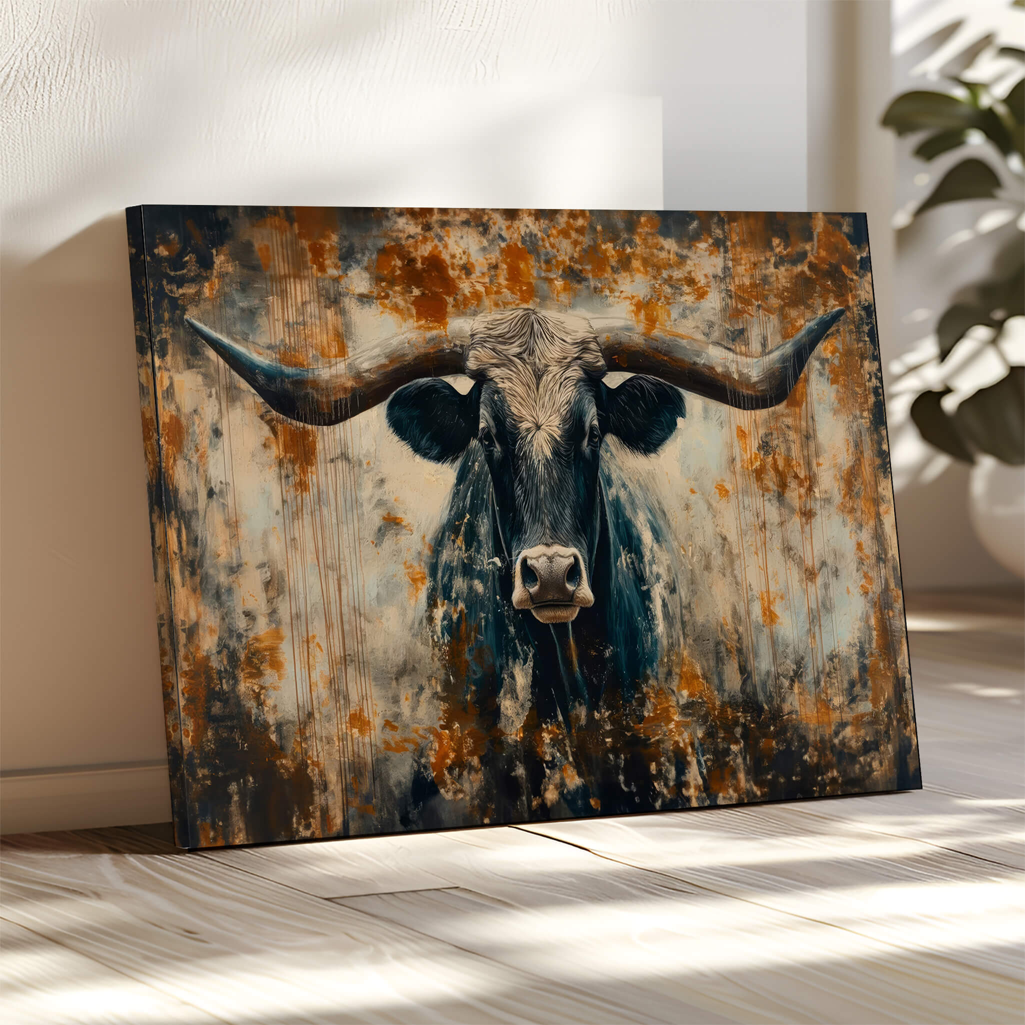85913-MGV-CV-36X24-Abstract Longhorn Bull Wall Art | Rustic Western Wall Decor | Framed and Ready to Hang | Ideal for Farmhouse, Lodge, and Barn Decor