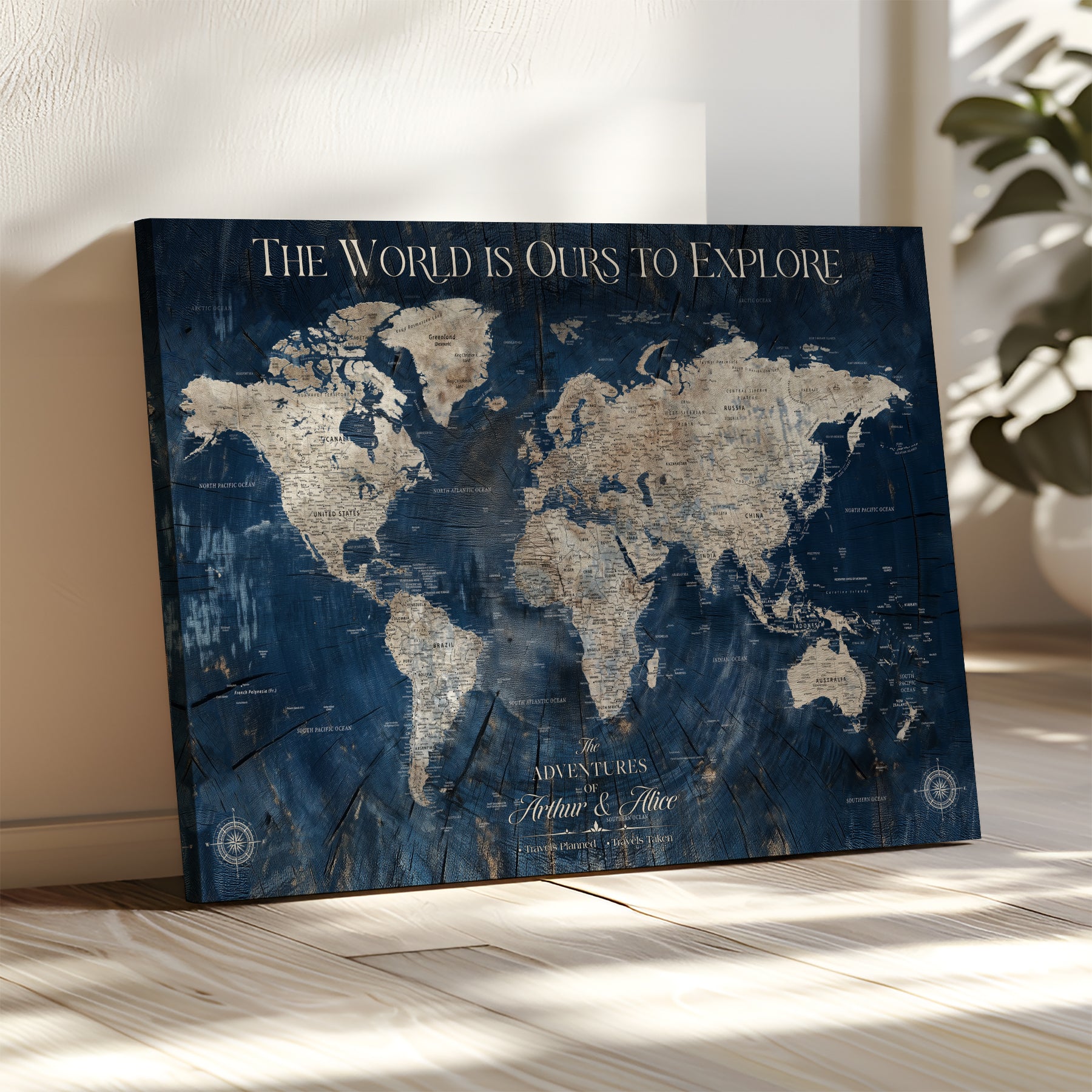 45566494-MGV-CV-36X24-Customized World Map Canvas Print | Premium Canvas with Foam Backing | Vintage-Inspired Map Art | Perfect for Home Office or Study Room