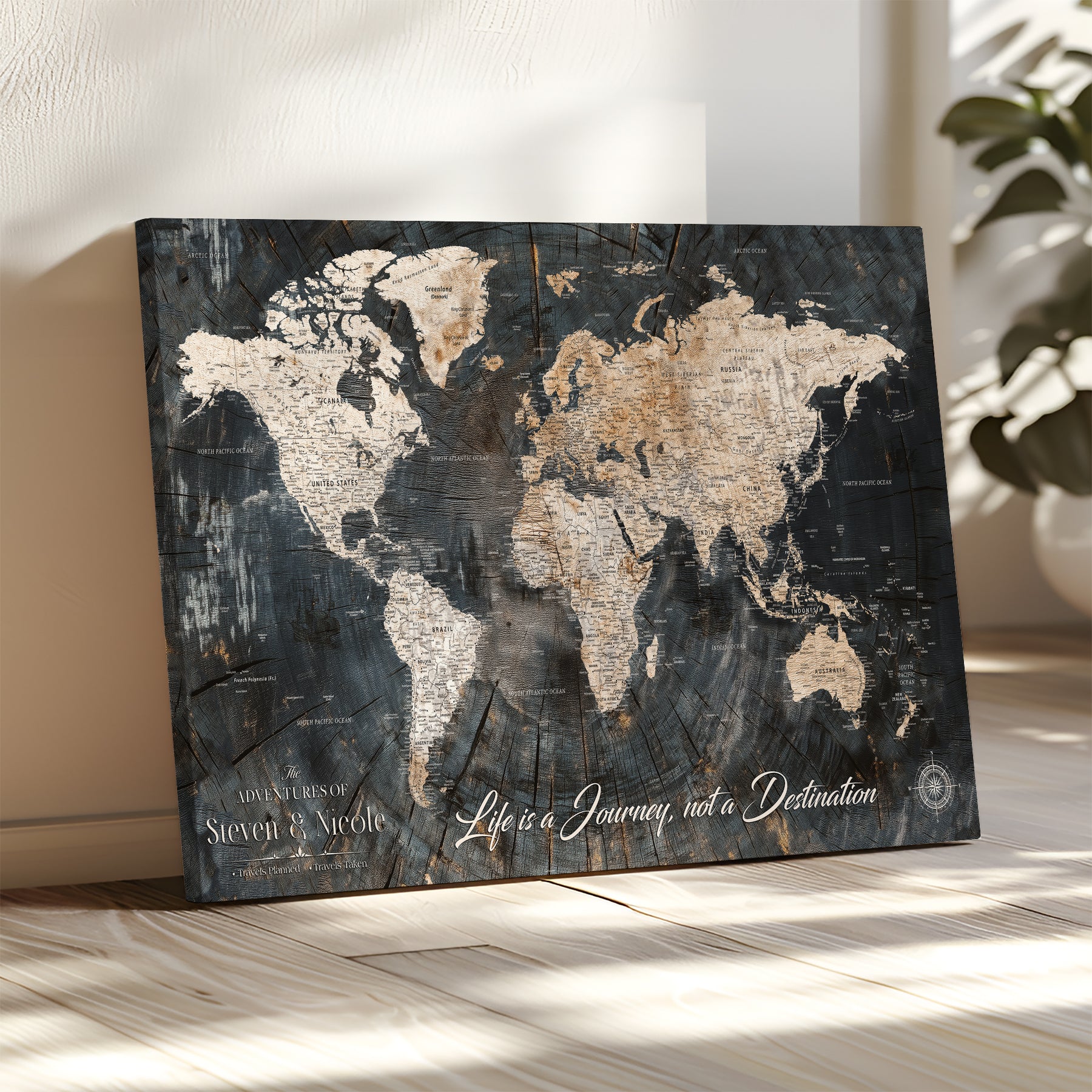 13001721-MGV-CV-36X24-Custom Push Pin World Map Wall Canvas Print – Personalized Travel Tracker with Pins – Framed Large Multi-Size Canvas for Home Office Decor