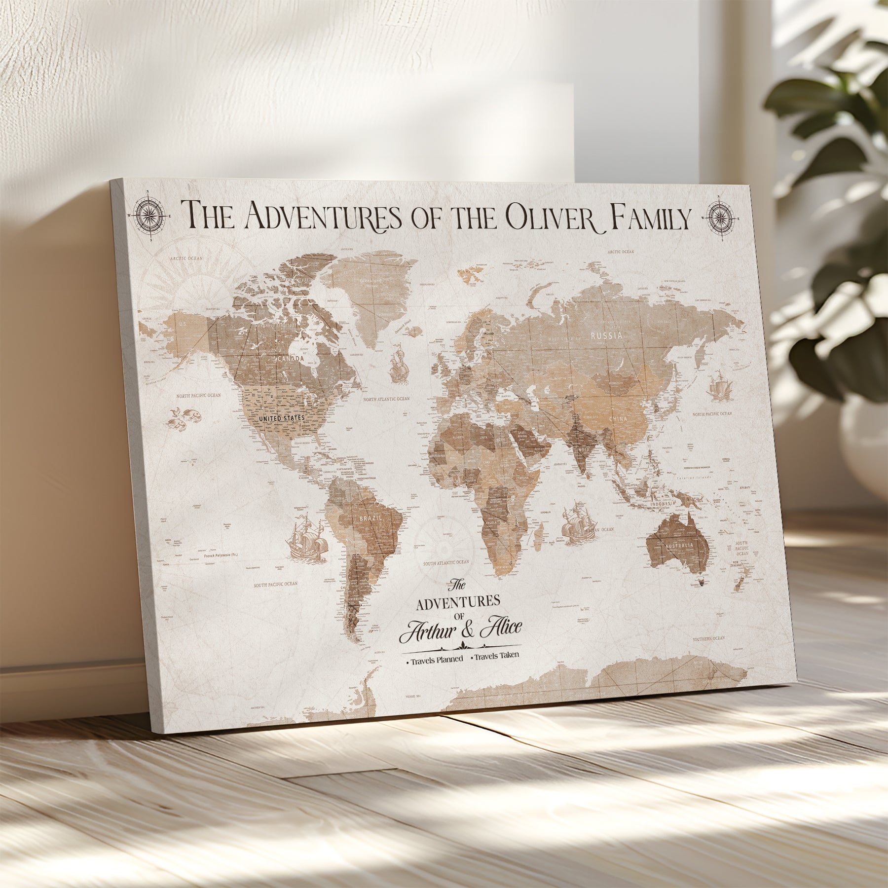 58395047-MGV-CV-36X24-Custom Push Pin World Map Wall Canvas Print – Personalized Travel Tracker with Pins – Framed Large Multi-Size Canvas for Home Office Decor