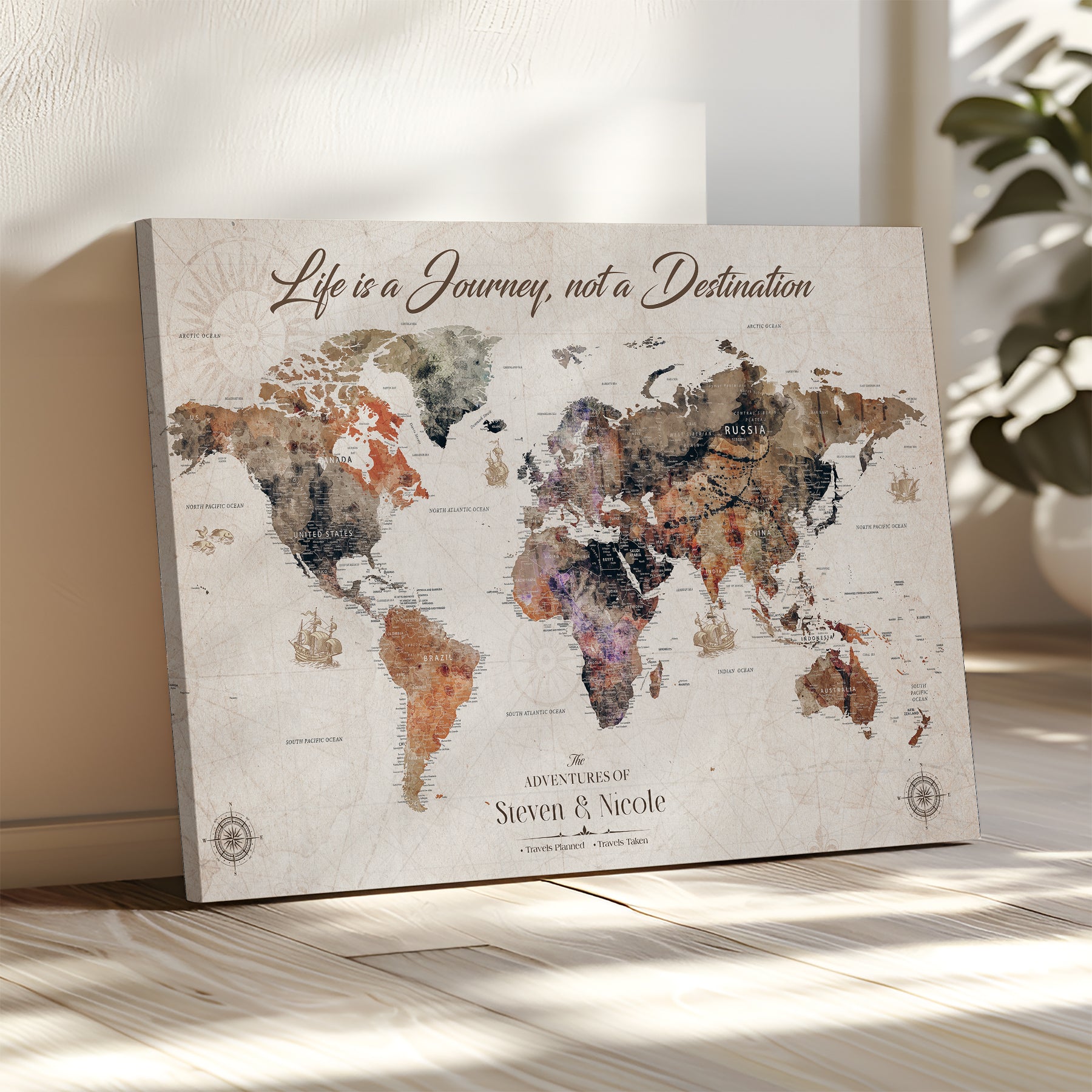 96000140-MGV-CV-36X24-Custom Push Pin World Map Wall Canvas Print – Personalized Travel Tracker with Pins – Framed Large Multi-Size Canvas for Home Office Decor