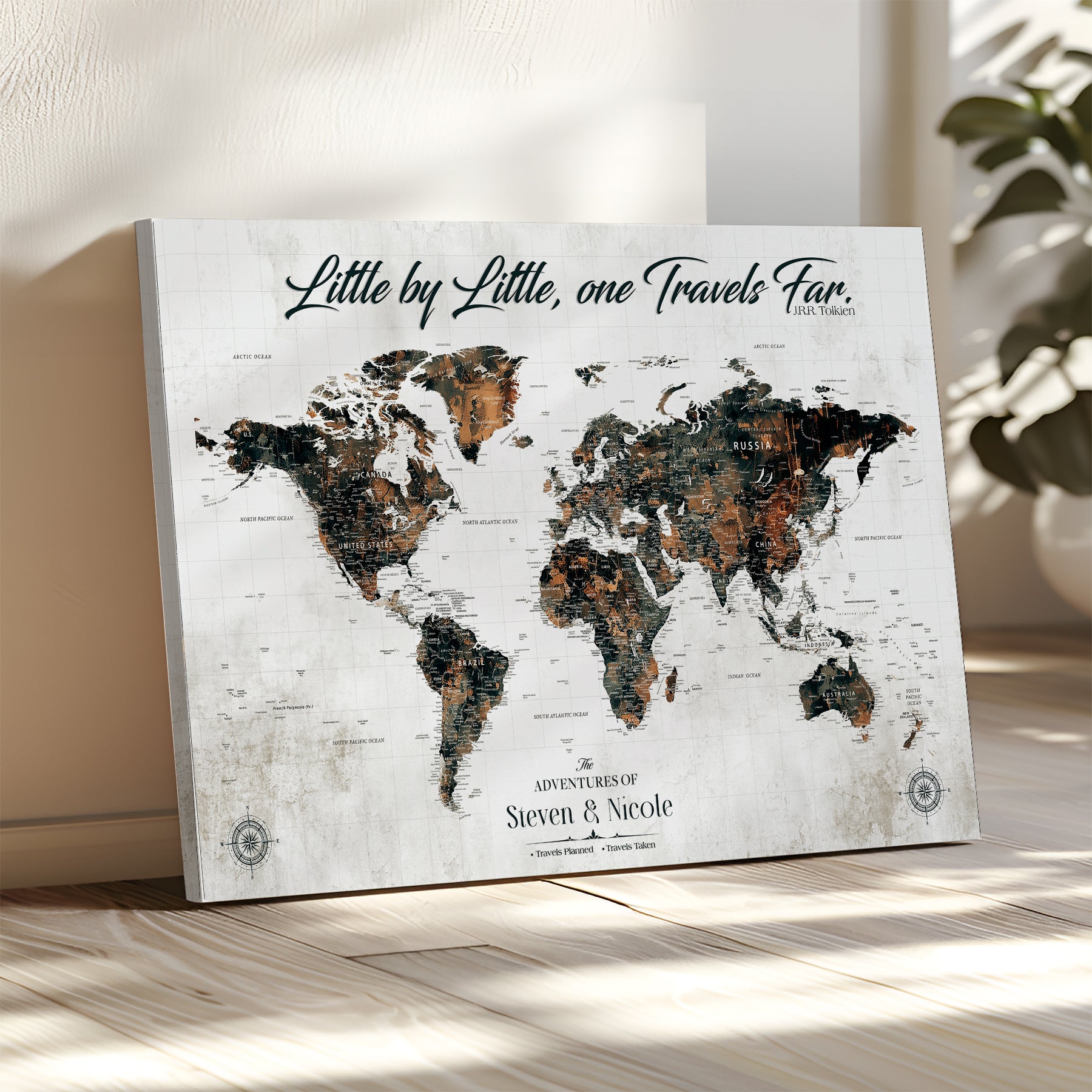 89231588-MGV-CV-36X24-Custom Push Pin World Map Wall Canvas Print – Personalized Travel Tracker with Pins – Framed Large Multi-Size Canvas for Home Office Decor