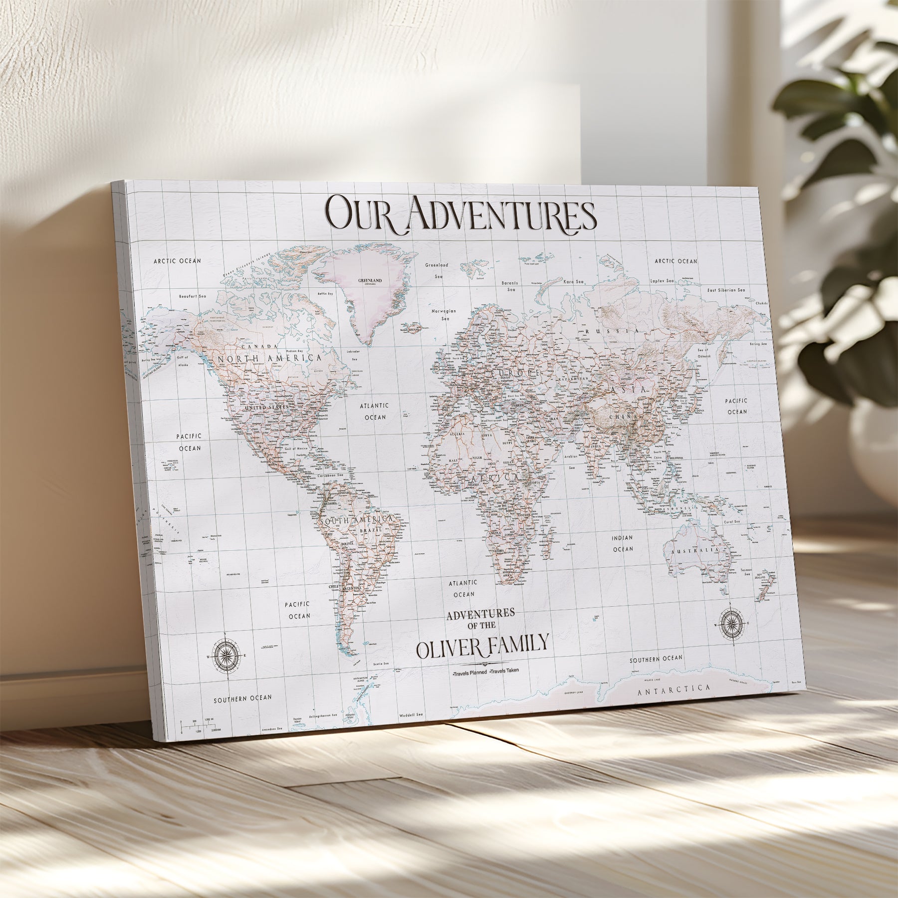40041157-MGV-CV-36X24-Custom Push Pin World Map Wall Canvas Print – Personalized Travel Tracker with Pins – Framed Large Multi-Size Canvas for Home Office Decor