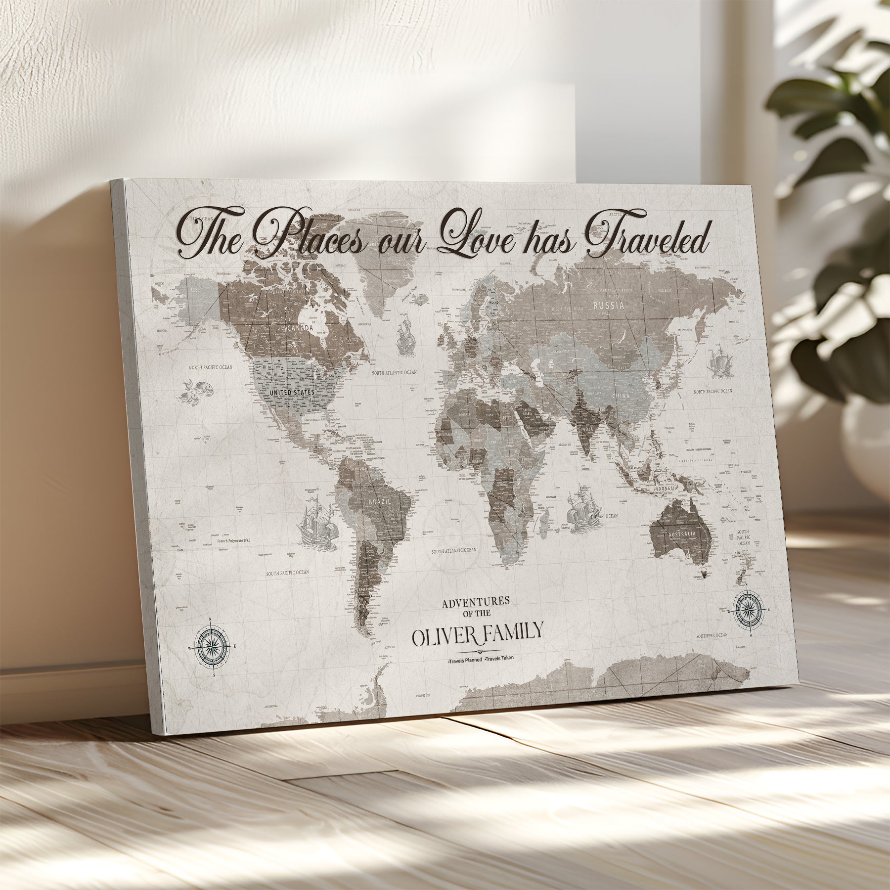 88245481-MGV-CV-36X24-Custom Push Pin World Map Wall Canvas Print – Personalized Travel Tracker with Pins – Framed Large Multi-Size Canvas for Home Office Decor