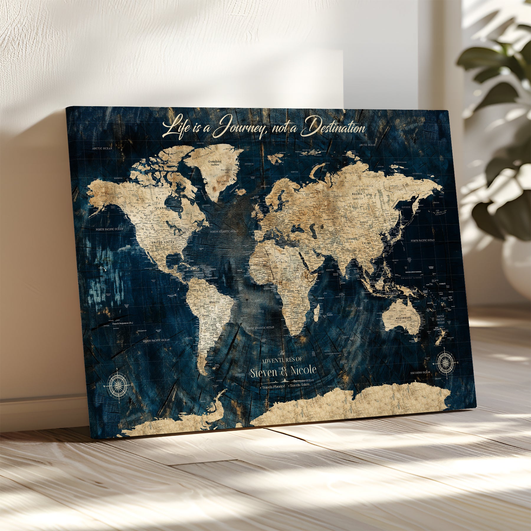 23551206-MGV-CV-36X24-Custom Push Pin World Map Wall Canvas Print – Personalized Travel Tracker with Pins – Framed Large Multi-Size Canvas for Home Office Decor