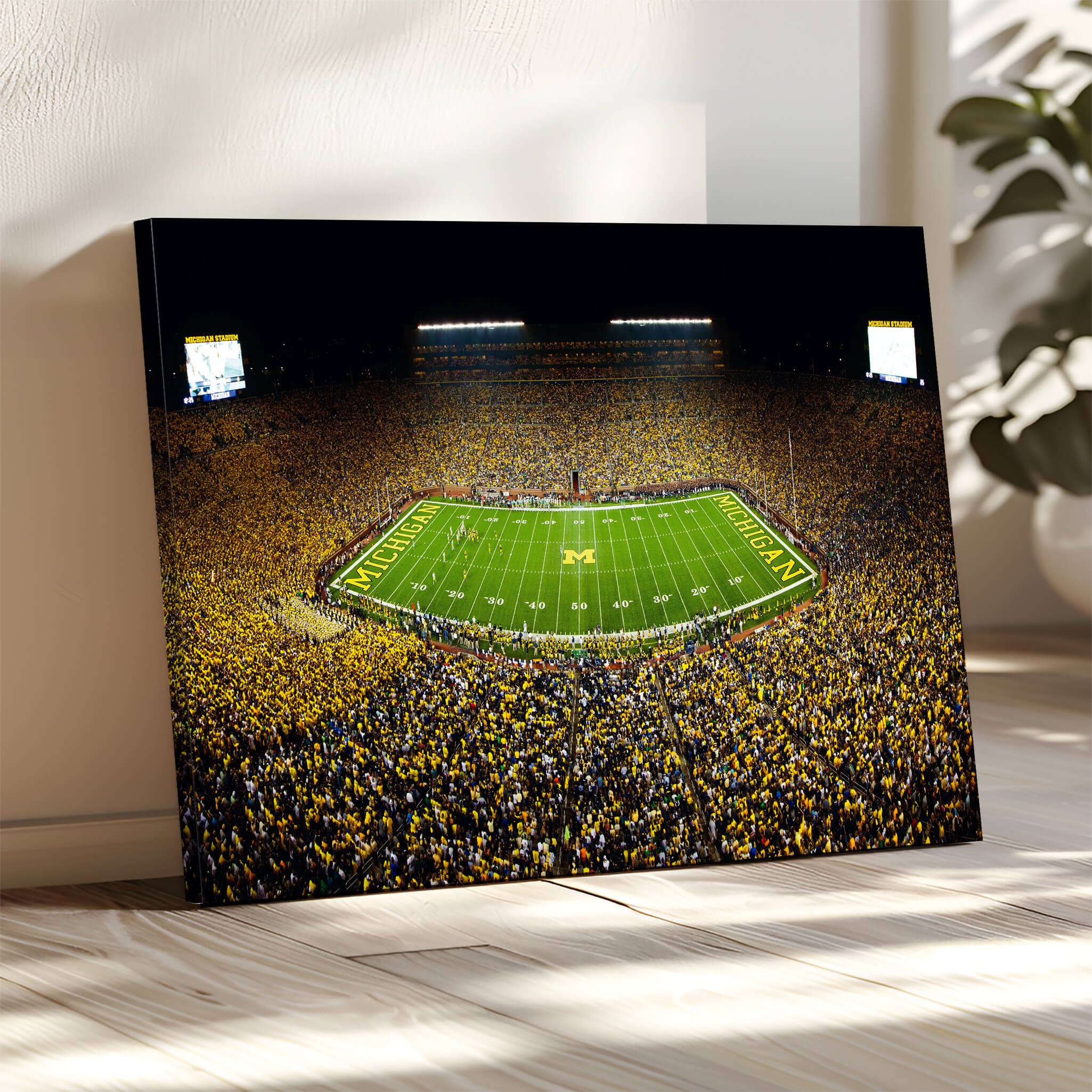 26166-MGV-CV-36X24-Michigan Wolverines Football Team Print - Michigan Stadium Night Game Canvas Wall Art - University of Michigan Football Match