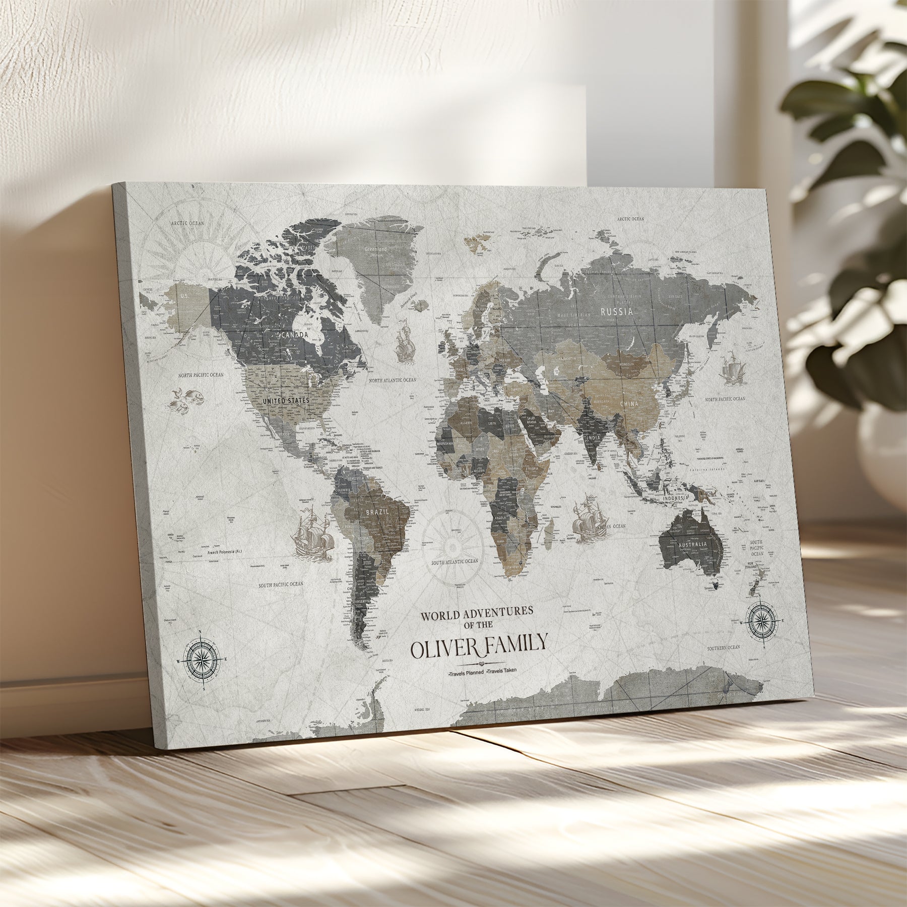 24596128-MGV-CV-36X24-Custom Push Pin World Map Wall Canvas Print – Personalized Travel Tracker with Pins – Framed Large Multi-Size Canvas for Home Office Decor