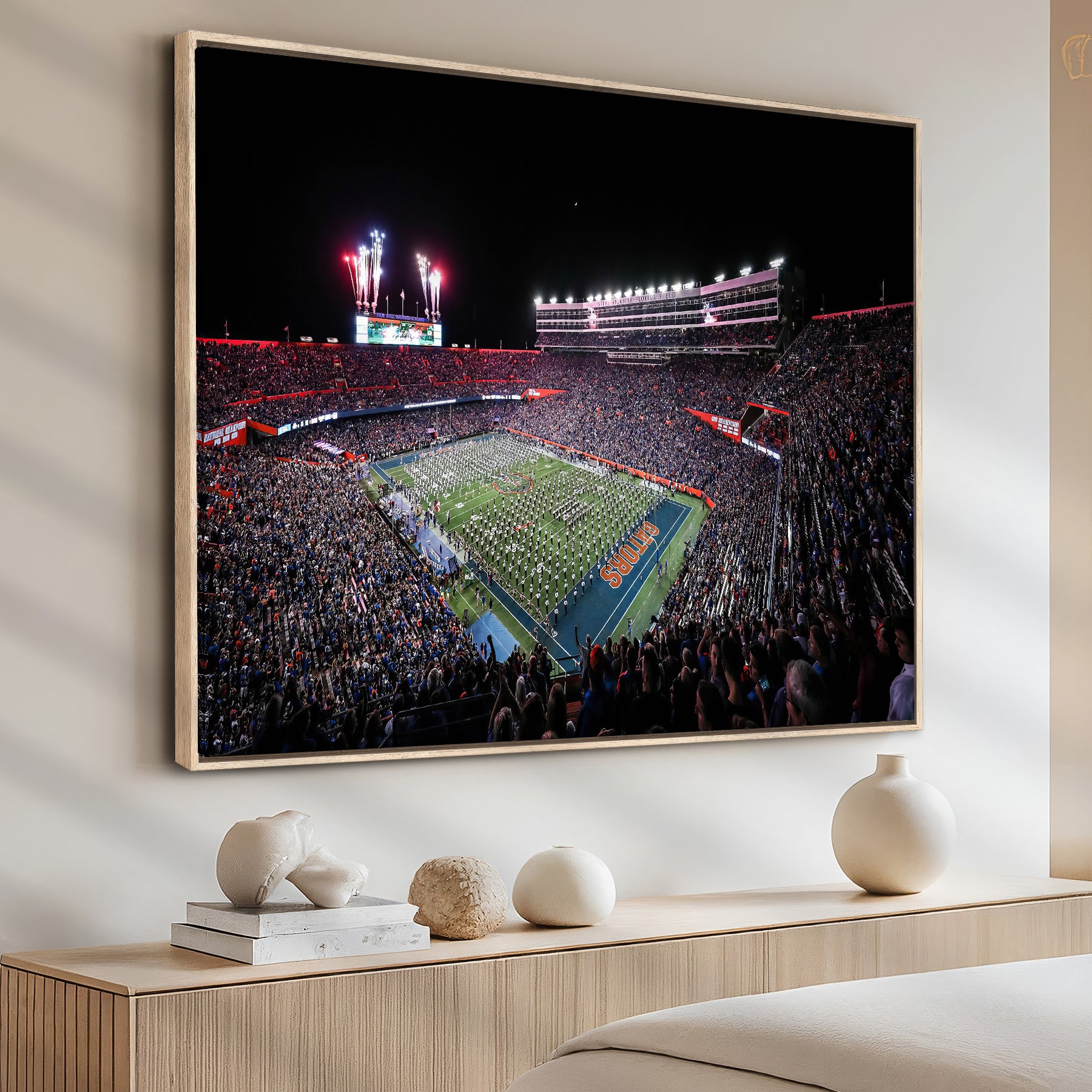 46899-MGV-CV-36X24-Ben Hill Griffin Stadium Night Game Triple Canvas Wall Art - Florida Gators Football Match