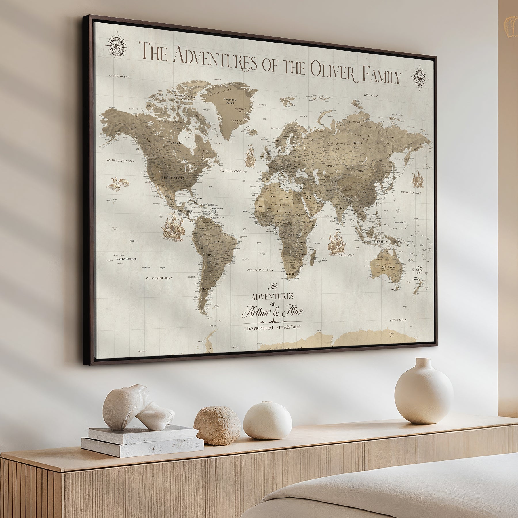 40119313-MGV-CV-36X24-World Travel Map with Pins – Push Pin Maps of Where I've Been, Framed Wall Map for Travel Memories, Old Style Decorative World Map - H12
