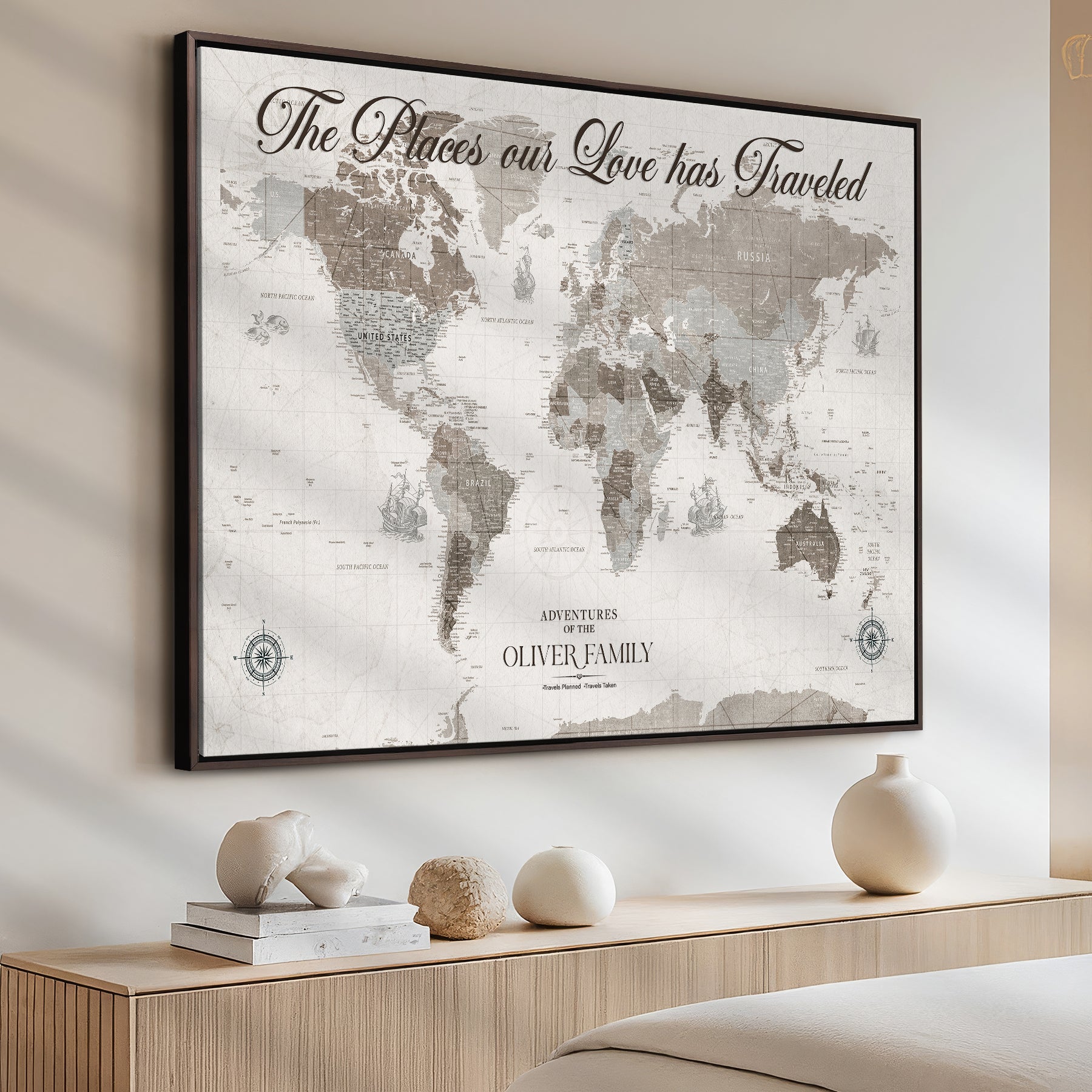 88245481-MGV-CV-36X24-Custom Push Pin World Map Wall Canvas Print – Personalized Travel Tracker with Pins – Framed Large Multi-Size Canvas for Home Office Decor