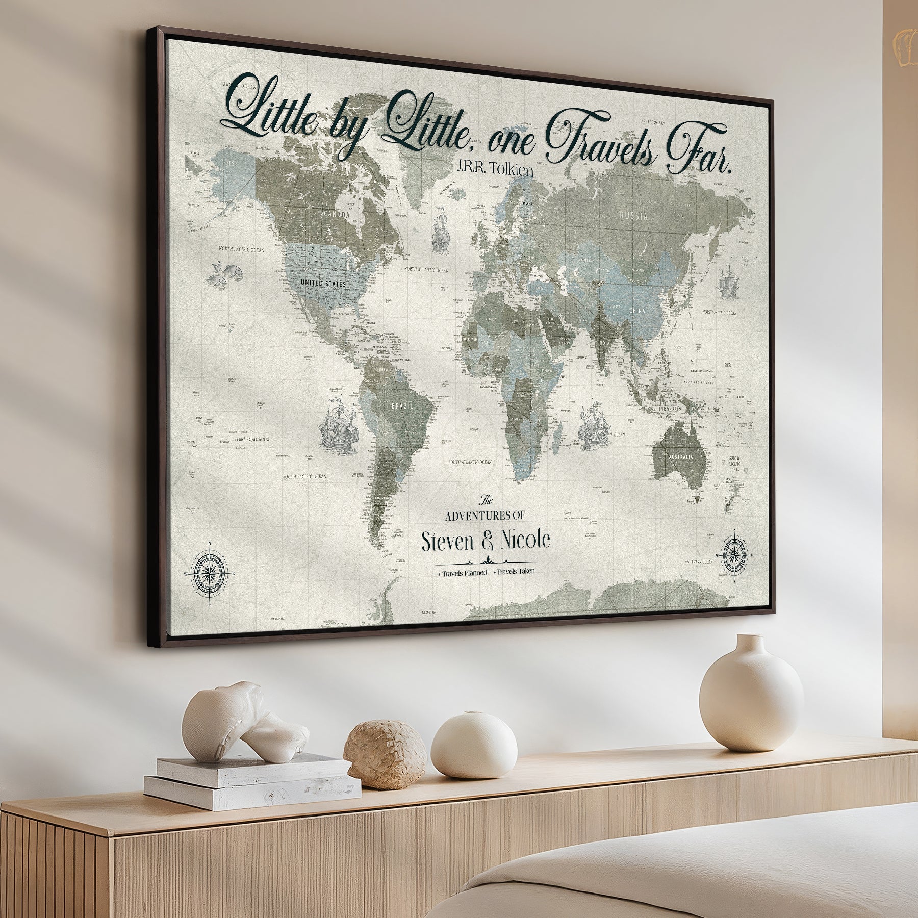 72081300-MGV-CV-36X24-Custom Push Pin World Map Wall Canvas Print – Personalized Travel Tracker with Pins – Framed Large Multi-Size Canvas for Home Office Decor