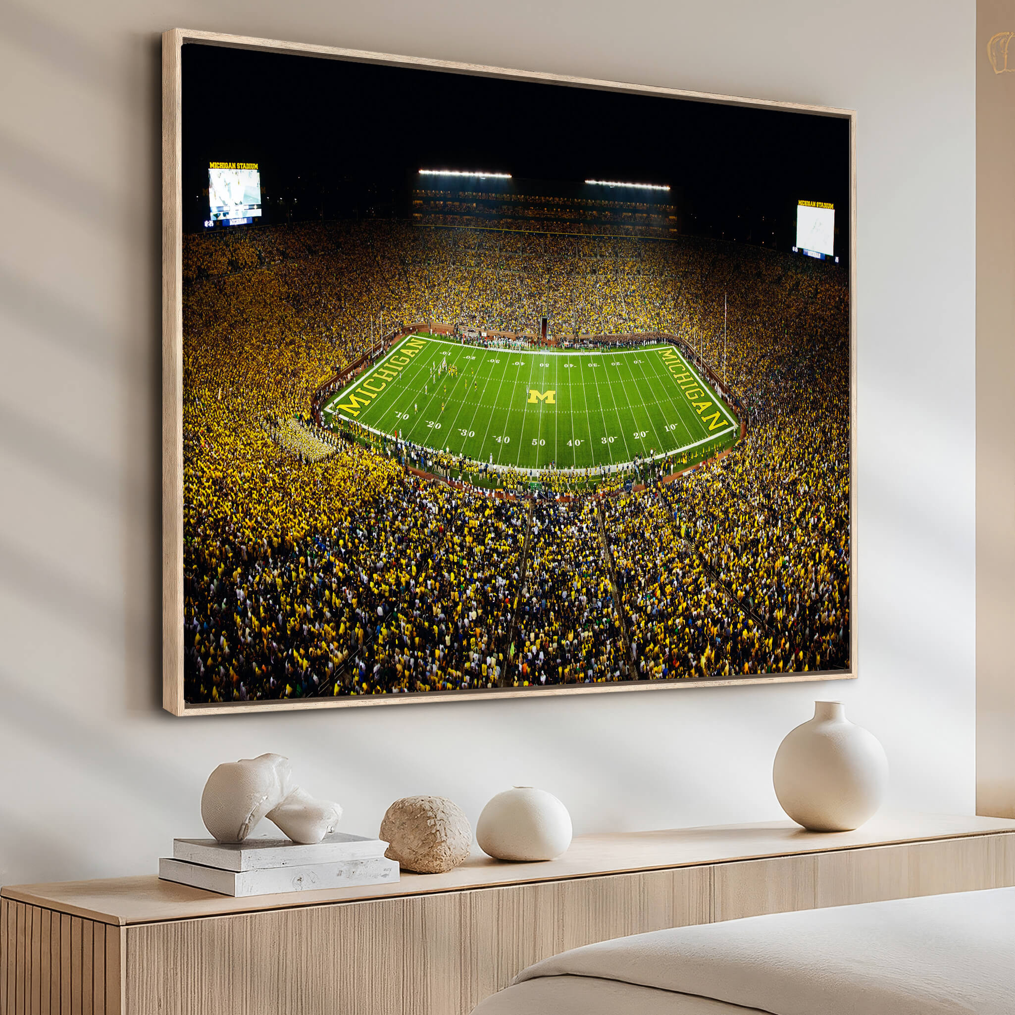 26166-MGV-CV-36X24-Michigan Wolverines Football Team Print - Michigan Stadium Night Game Canvas Wall Art - University of Michigan Football Match