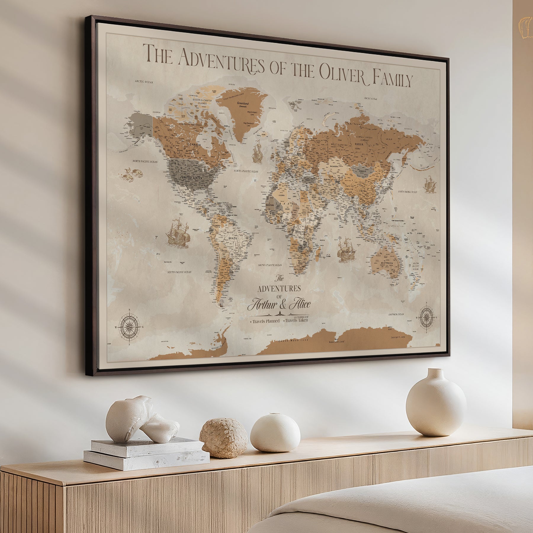 66042608-MGV-CV-36X24-World Travel Map with Pins – Push Pin Maps of Where I've Been, Framed Wall Map for Travel Memories, Old Style Decorative World Map - H11