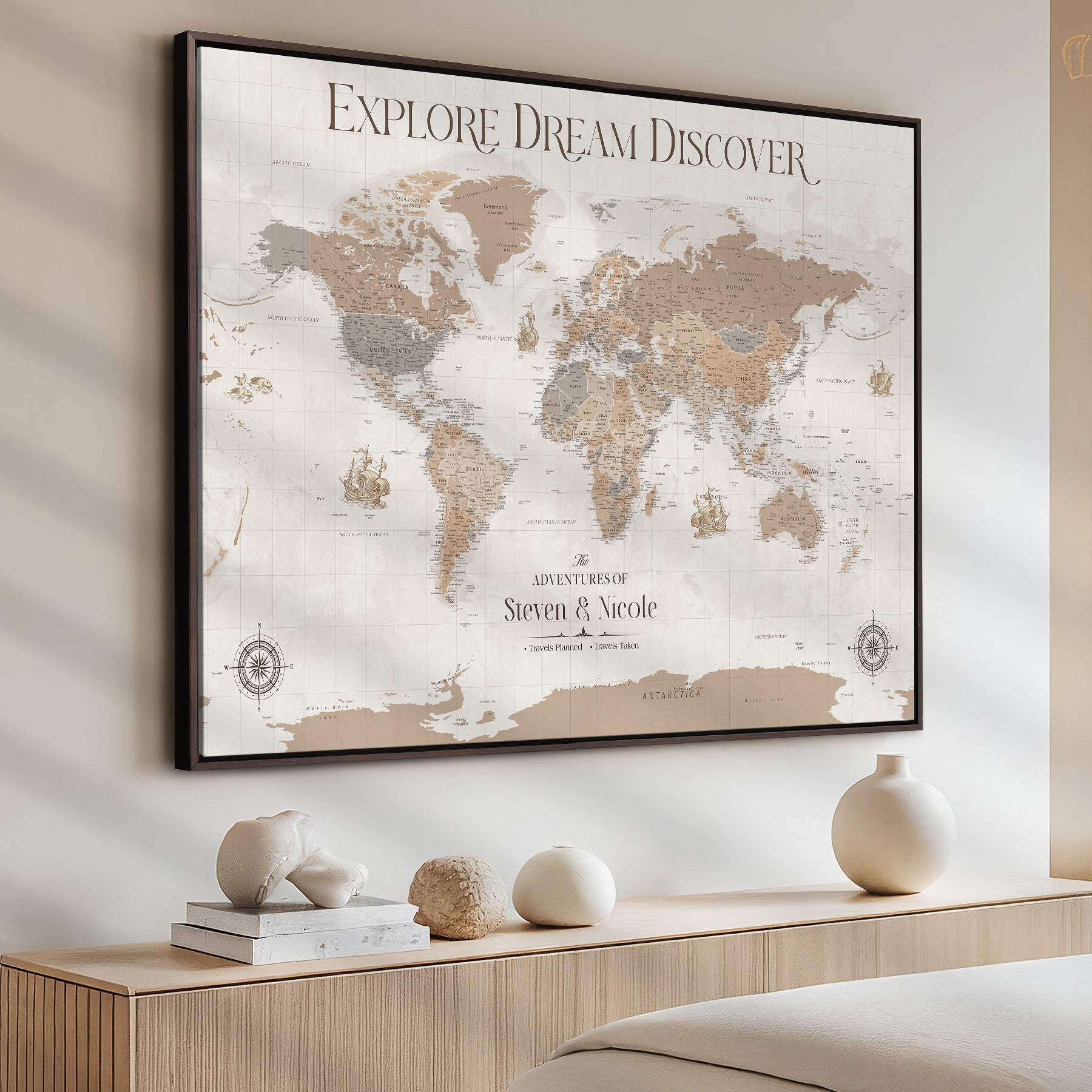 95738134-MGV-CV-36X24-Custom Push Pin World Map Wall Canvas Print – Personalized Travel Tracker with Pins – Framed Large Multi-Size Canvas for Home Office Decor