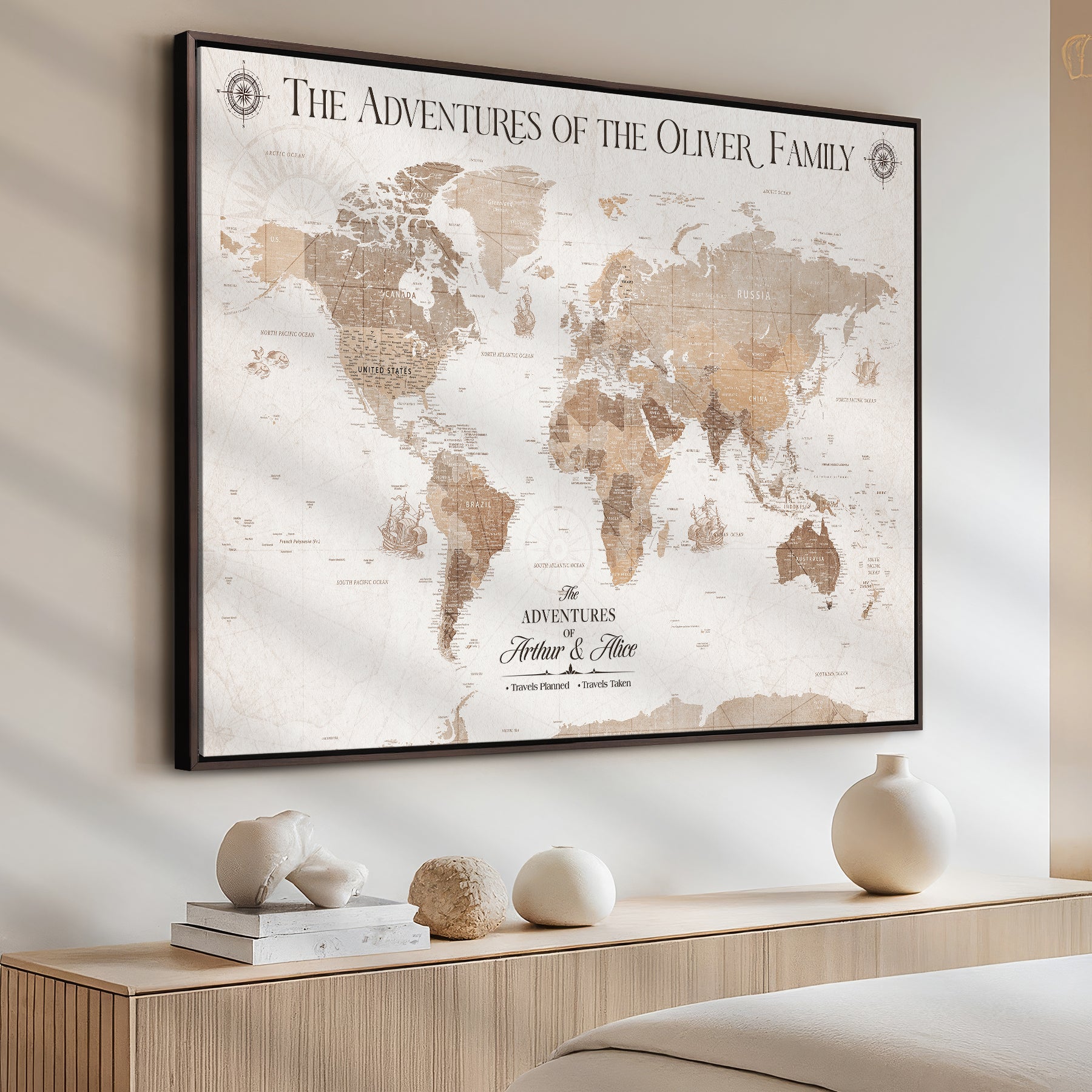 58395047-MGV-CV-36X24-Custom Push Pin World Map Wall Canvas Print – Personalized Travel Tracker with Pins – Framed Large Multi-Size Canvas for Home Office Decor