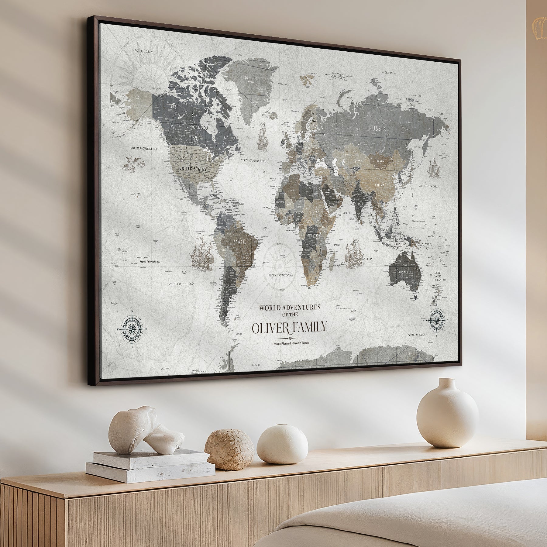 24596128-MGV-CV-36X24-Custom Push Pin World Map Wall Canvas Print – Personalized Travel Tracker with Pins – Framed Large Multi-Size Canvas for Home Office Decor