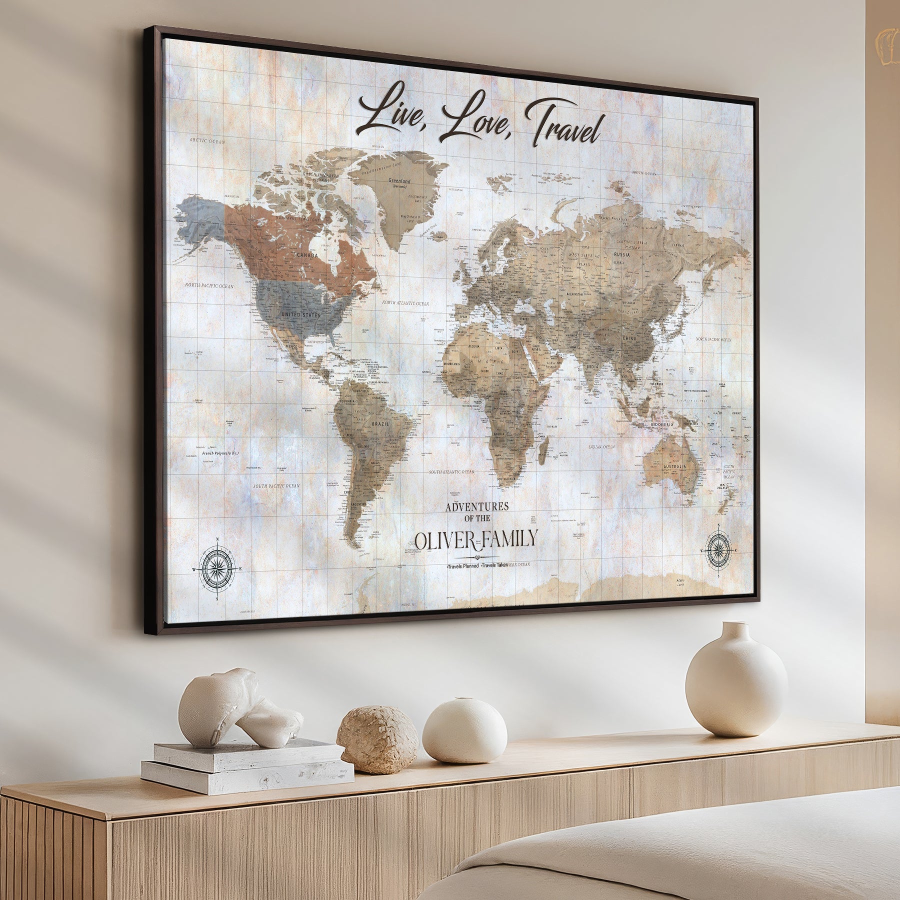 76256172-MGV-CV-36X24-Custom Push Pin World Map Wall Canvas Print – Personalized Travel Tracker with Pins – Framed Large Multi-Size Canvas for Home Office Decor