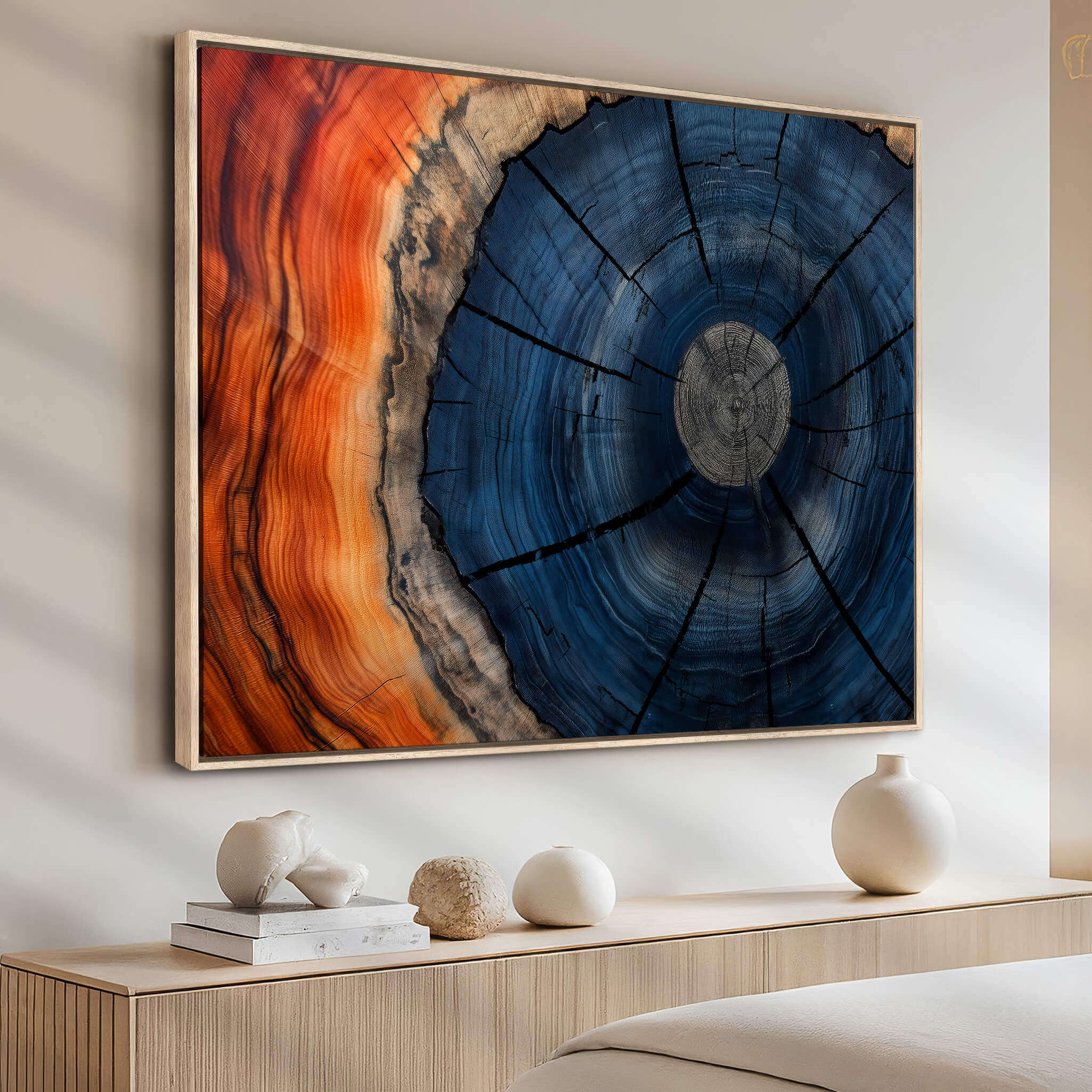 26110607-MGV-CV-36X24-Farmhouse Wall Art - Abstract Tree Rings Canvas Wall Art Print, Framed Wood Grain Rings Artwork