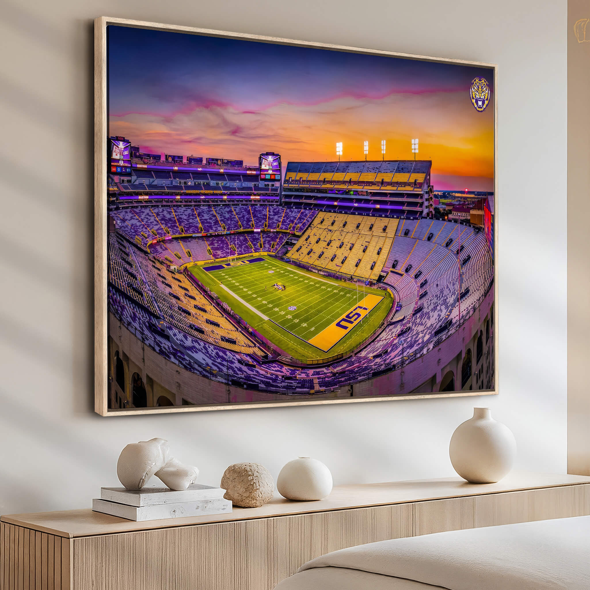 93538-MGV-CV-36X24-The Louisiana State University Tigers Football Team Print - Baton Rouge Tiger Stadium Wall Art Canvas Print