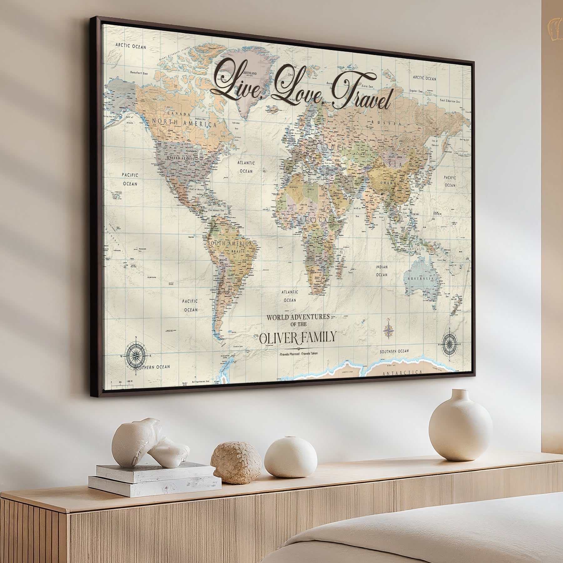 49563244-MGV-CV-36X24-Custom Push Pin World Map Wall Canvas Print – Personalized Travel Tracker with Pins – Framed Large Multi-Size Canvas for Home Office Decor