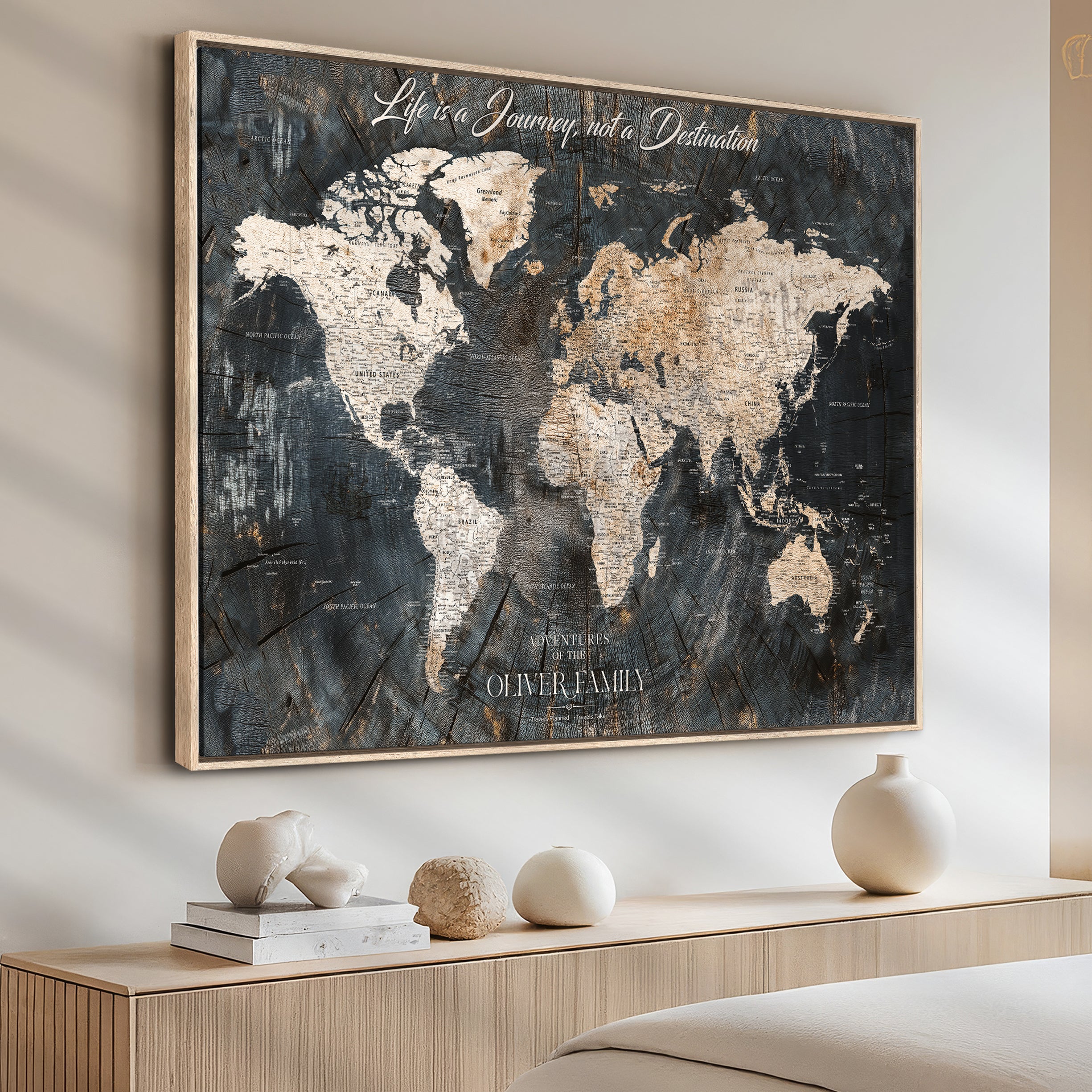 13001721-MGV-CV-36X24-Framed Travel Tracker Map with Push Pins – World Canvas Wall Art to Mark Trips, Great for Offices, Classrooms, and Gift Ideas - H16
