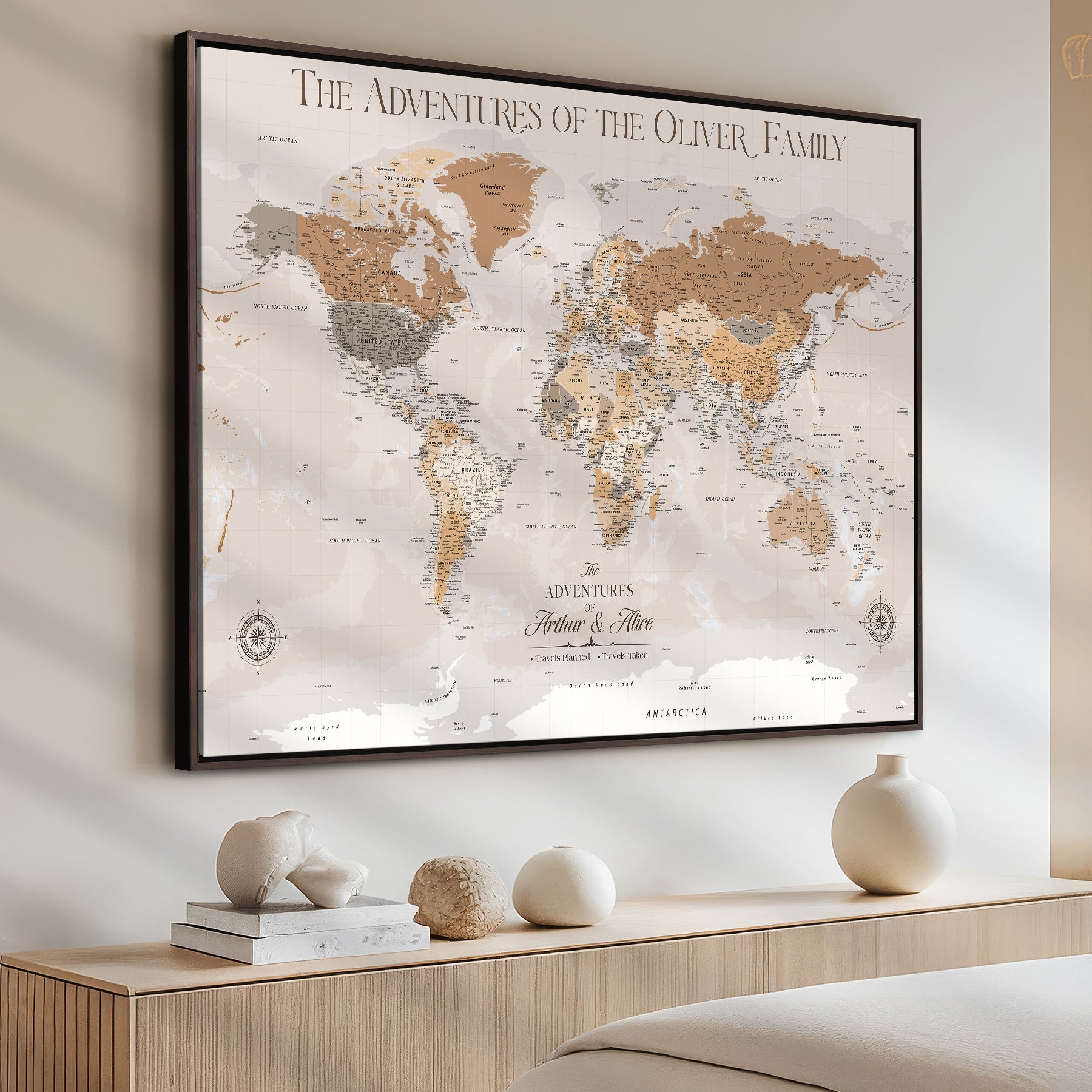 43101120-MGV-CV-36X24-World Travel Map with Pins – Push Pin Maps of Where I've Been, Framed Wall Map for Travel Memories, Old Style Decorative World Map - H10