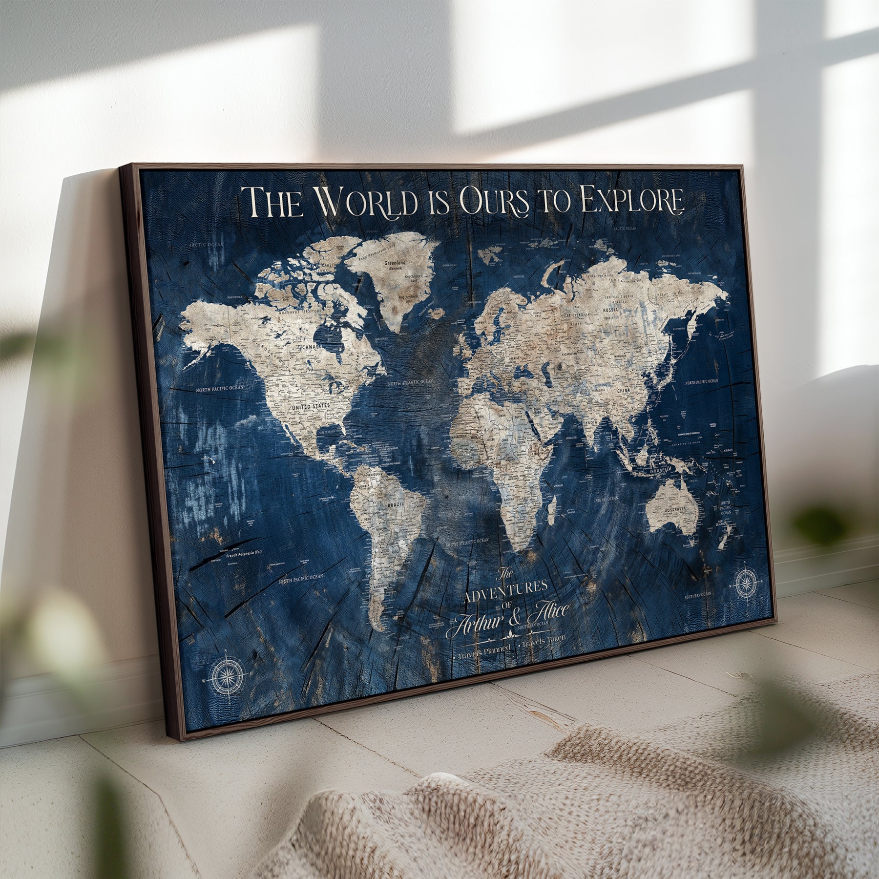 45566494-MGV-CV-36X24-Customized World Map Canvas Print | Premium Canvas with Foam Backing | Vintage-Inspired Map Art | Perfect for Home Office or Study Room