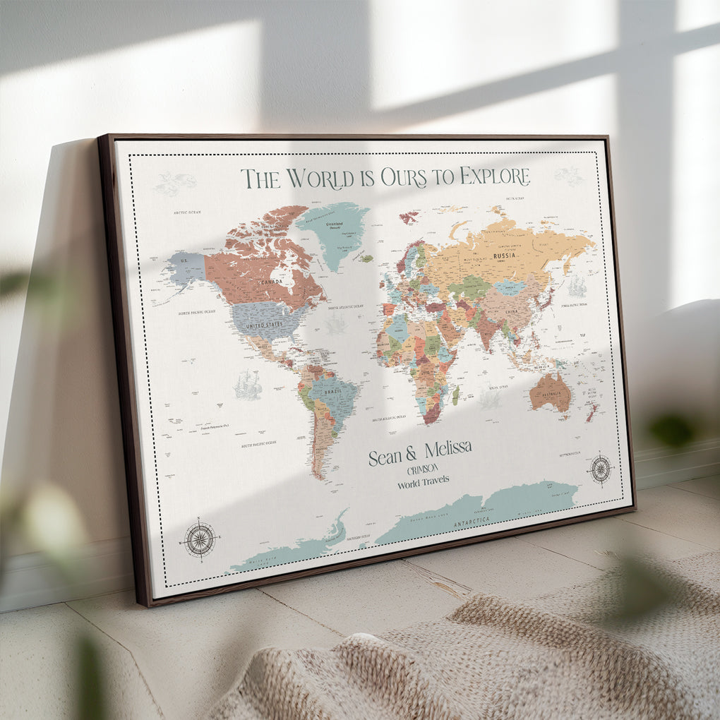 45566494-MGV-CV-36X24-Customizable World Map Push Pin Canvas Personalized Travel Gift Framed Adventure Tracker for Vacation Memories Anniversary Decor
