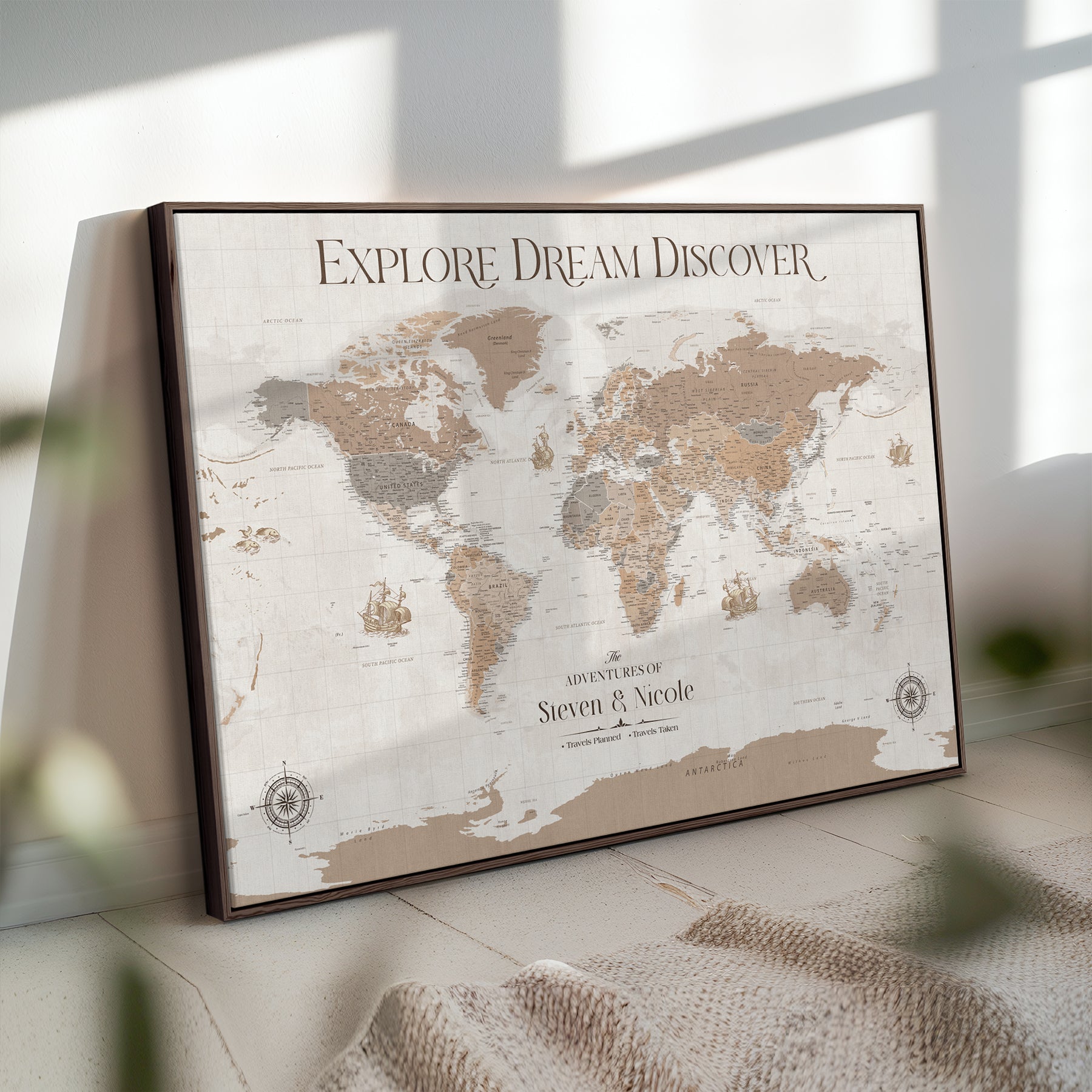 95738134-MGV-CV-36X24-Custom Push Pin World Map Wall Canvas Print – Personalized Travel Tracker with Pins – Framed Large Multi-Size Canvas for Home Office Decor