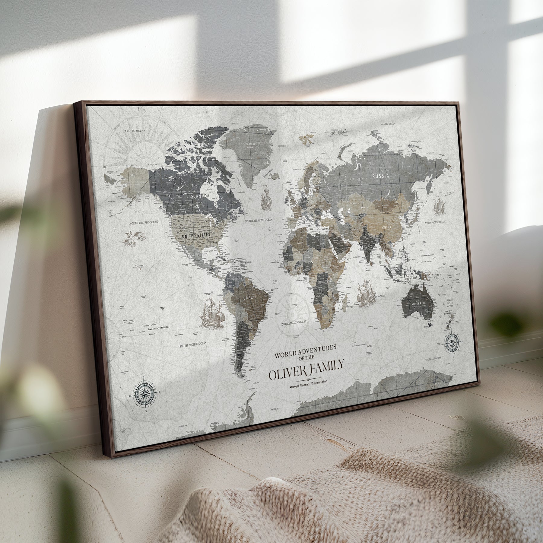 24596128-MGV-CV-36X24-Custom Push Pin World Map Wall Canvas Print – Personalized Travel Tracker with Pins – Framed Large Multi-Size Canvas for Home Office Decor