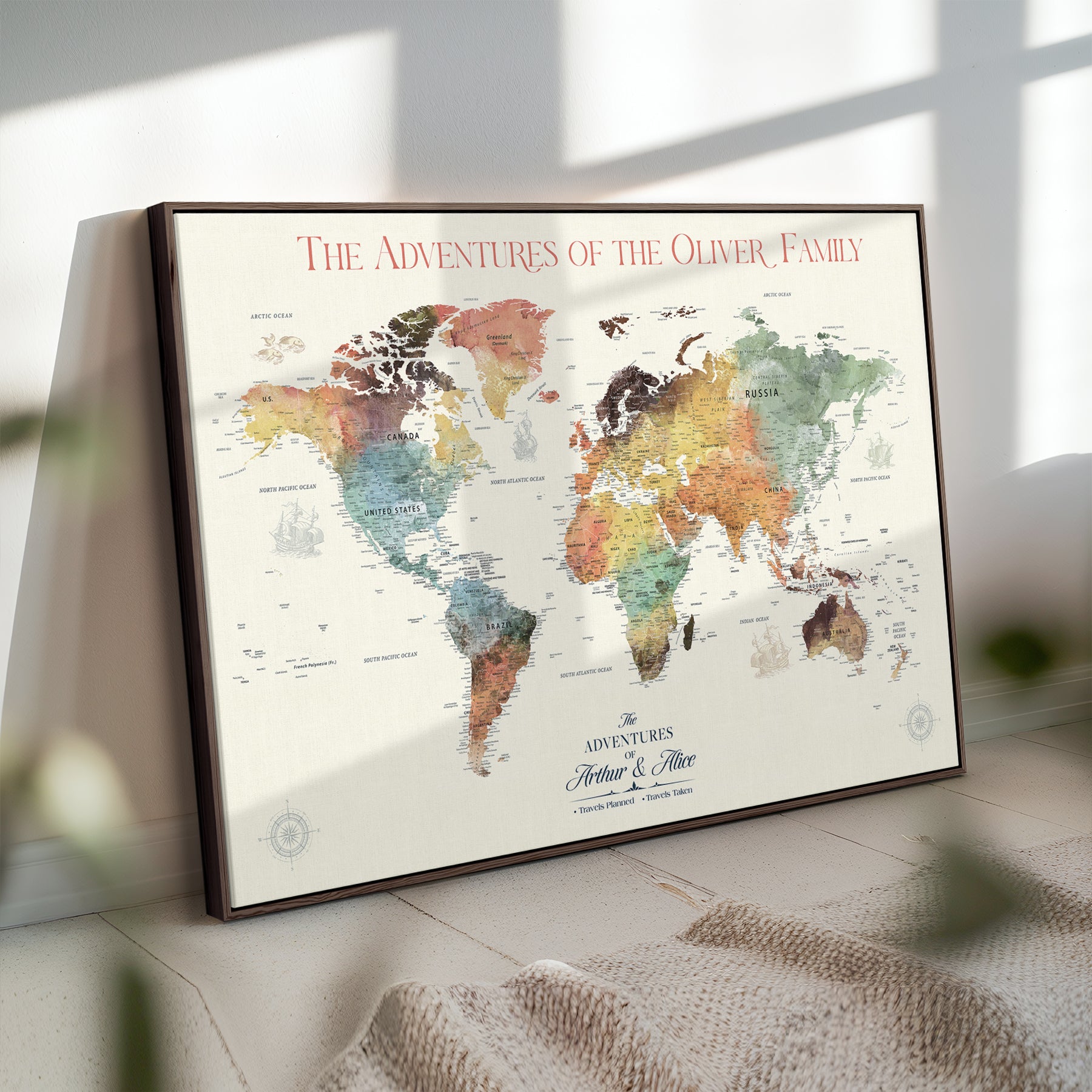 21888361-MGV-CV-36X24-Personalized World Map Wall Art Print – Custom Push Pin Travel Tracker Wall Art, Framed Gift for Couples, Anniversary, or Housewarming