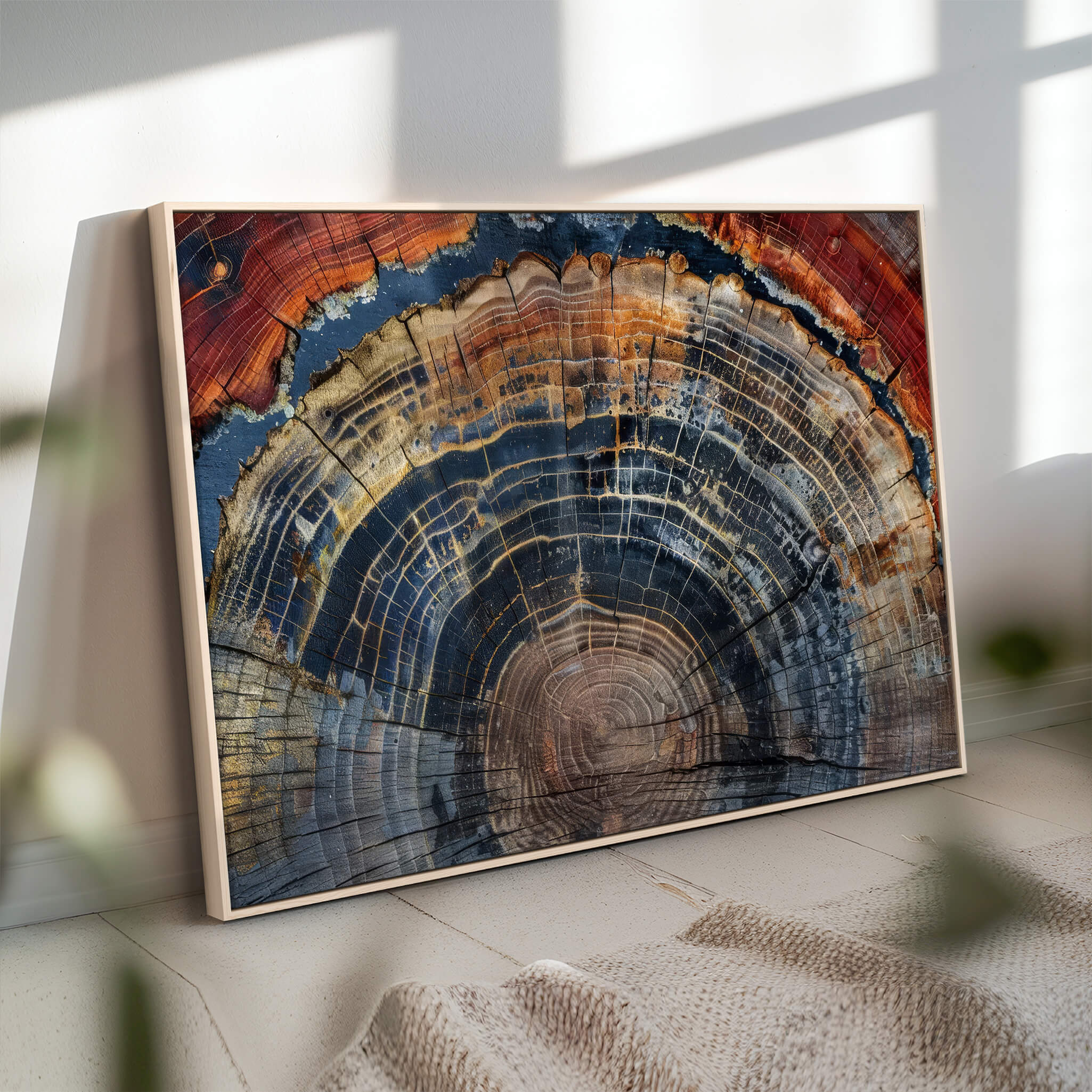 63519-MGV-FC-48X32-3P_Walnut-Abstract Tree Ring Wall Art - Colorful Framed Tree Ring Wall Decor, Minimalist Home Canvas Art, Modern Farmhouse Decor
