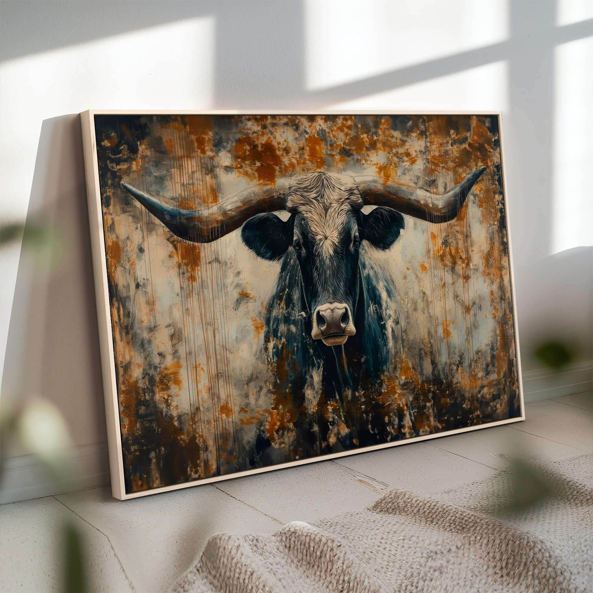 85913-MGV-CV-36X24-Abstract Longhorn Bull Wall Art | Rustic Western Wall Decor | Framed and Ready to Hang | Ideal for Farmhouse, Lodge, and Barn Decor