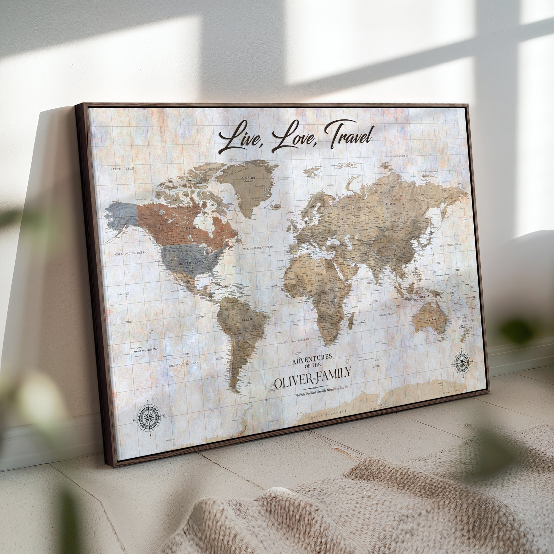 76256172-MGV-CV-36X24-Custom Push Pin World Map Wall Canvas Print – Personalized Travel Tracker with Pins – Framed Large Multi-Size Canvas for Home Office Decor