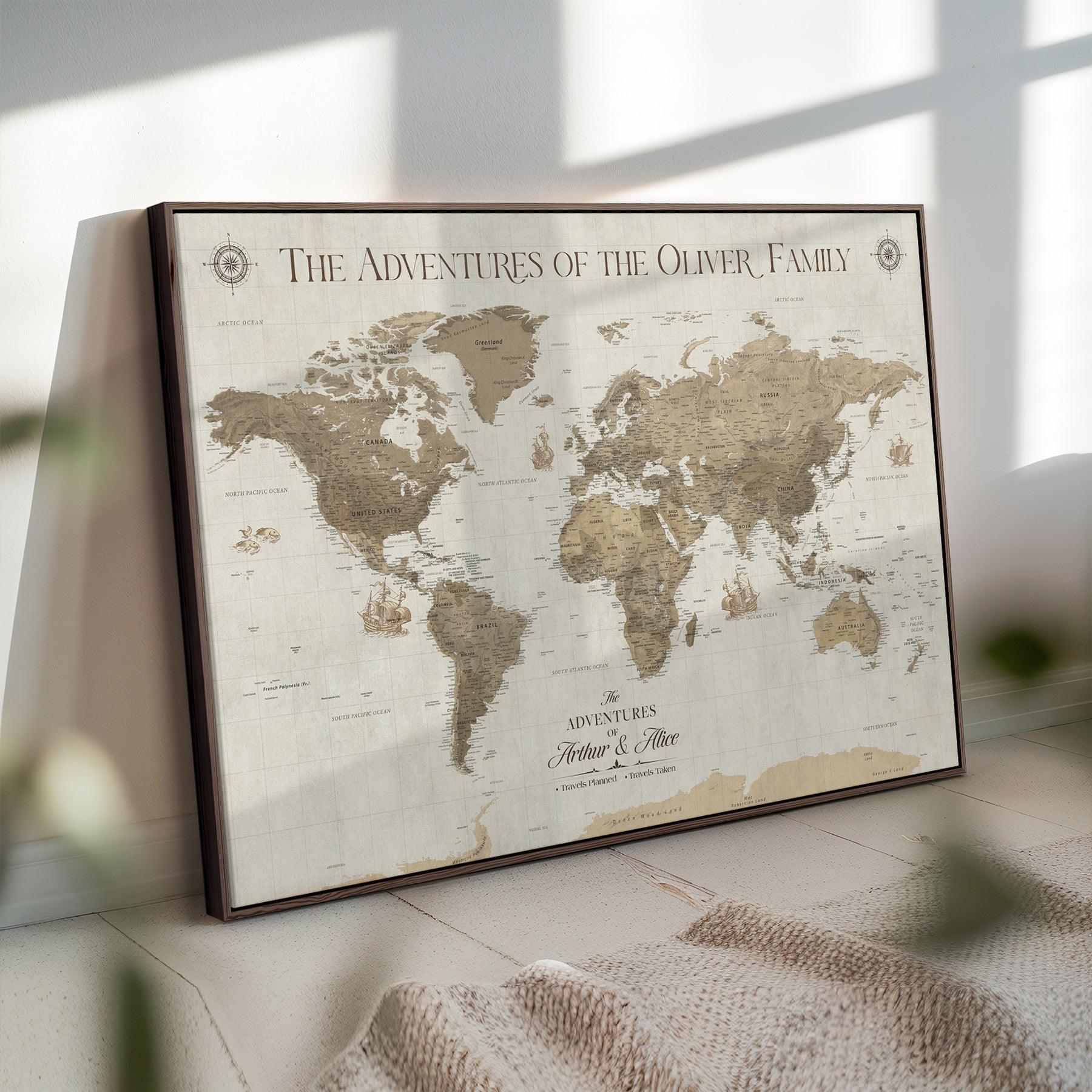 40119313-MGV-CV-36X24-World Travel Map with Pins – Push Pin Maps of Where I've Been, Framed Wall Map for Travel Memories, Old Style Decorative World Map - H12