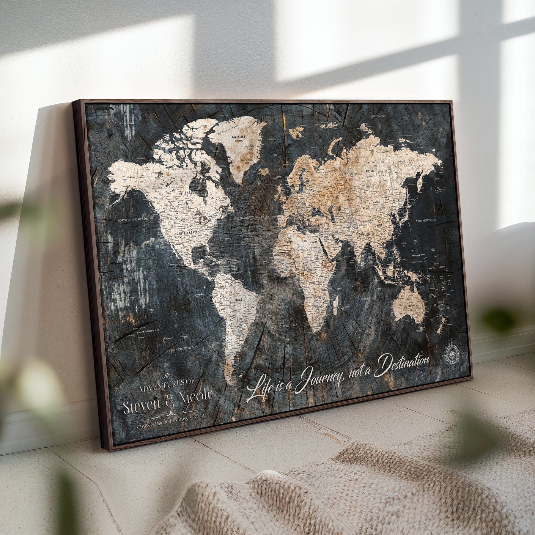 13001721-MGV-CV-36X24-Custom Push Pin World Map Wall Canvas Print – Personalized Travel Tracker with Pins – Framed Large Multi-Size Canvas for Home Office Decor
