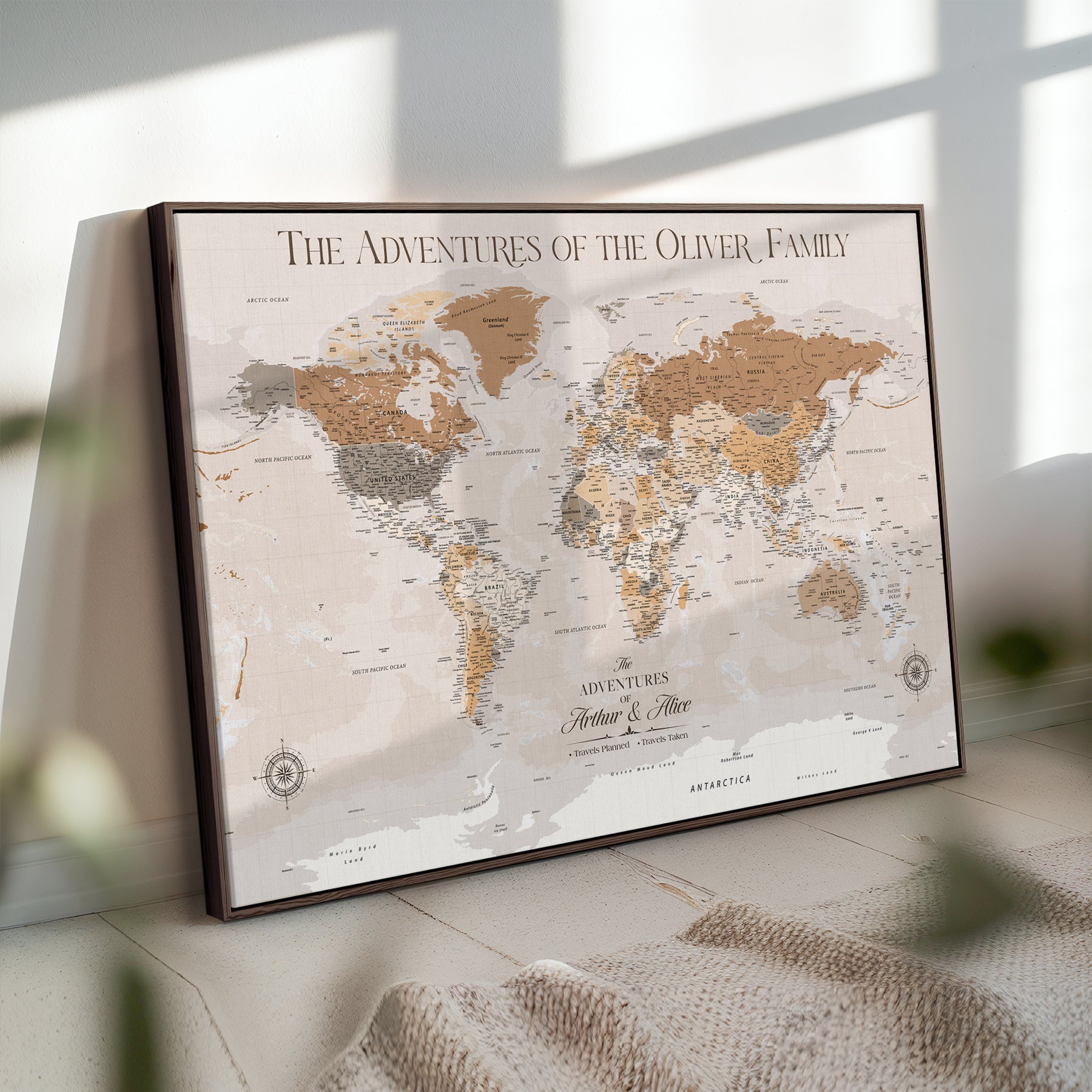 43101120-MGV-CV-36X24-World Travel Map with Pins – Push Pin Maps of Where I've Been, Framed Wall Map for Travel Memories, Old Style Decorative World Map - H10