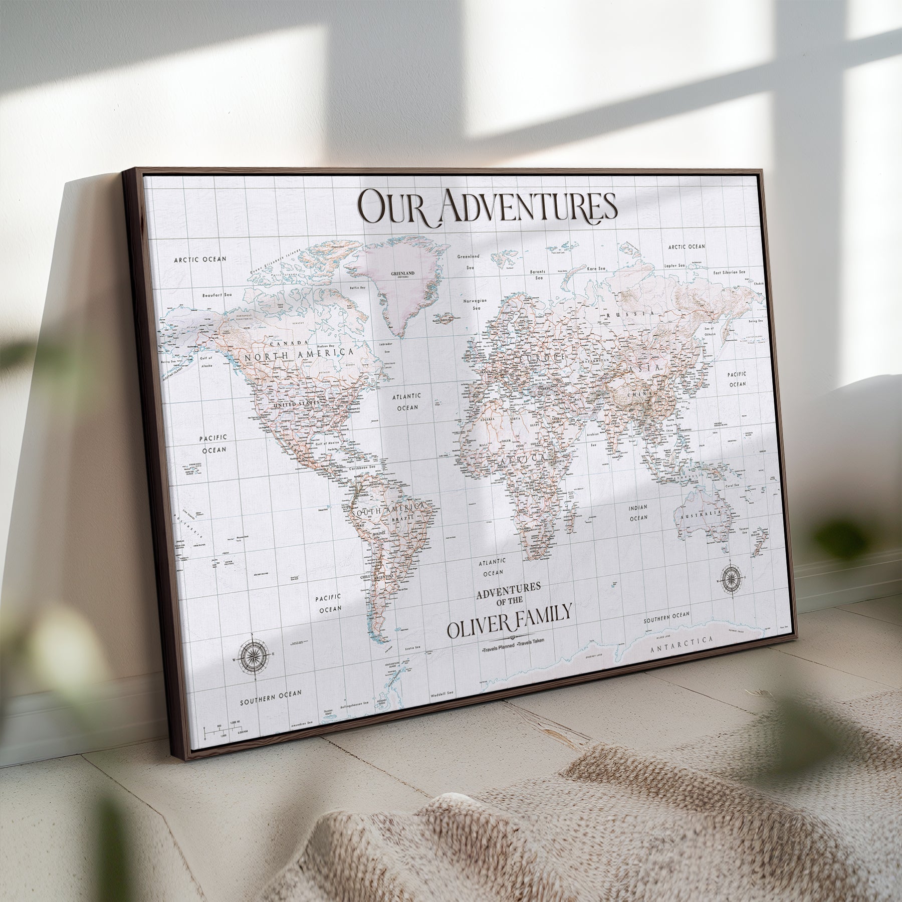 40041157-MGV-CV-36X24-Custom Push Pin World Map Wall Canvas Print – Personalized Travel Tracker with Pins – Framed Large Multi-Size Canvas for Home Office Decor