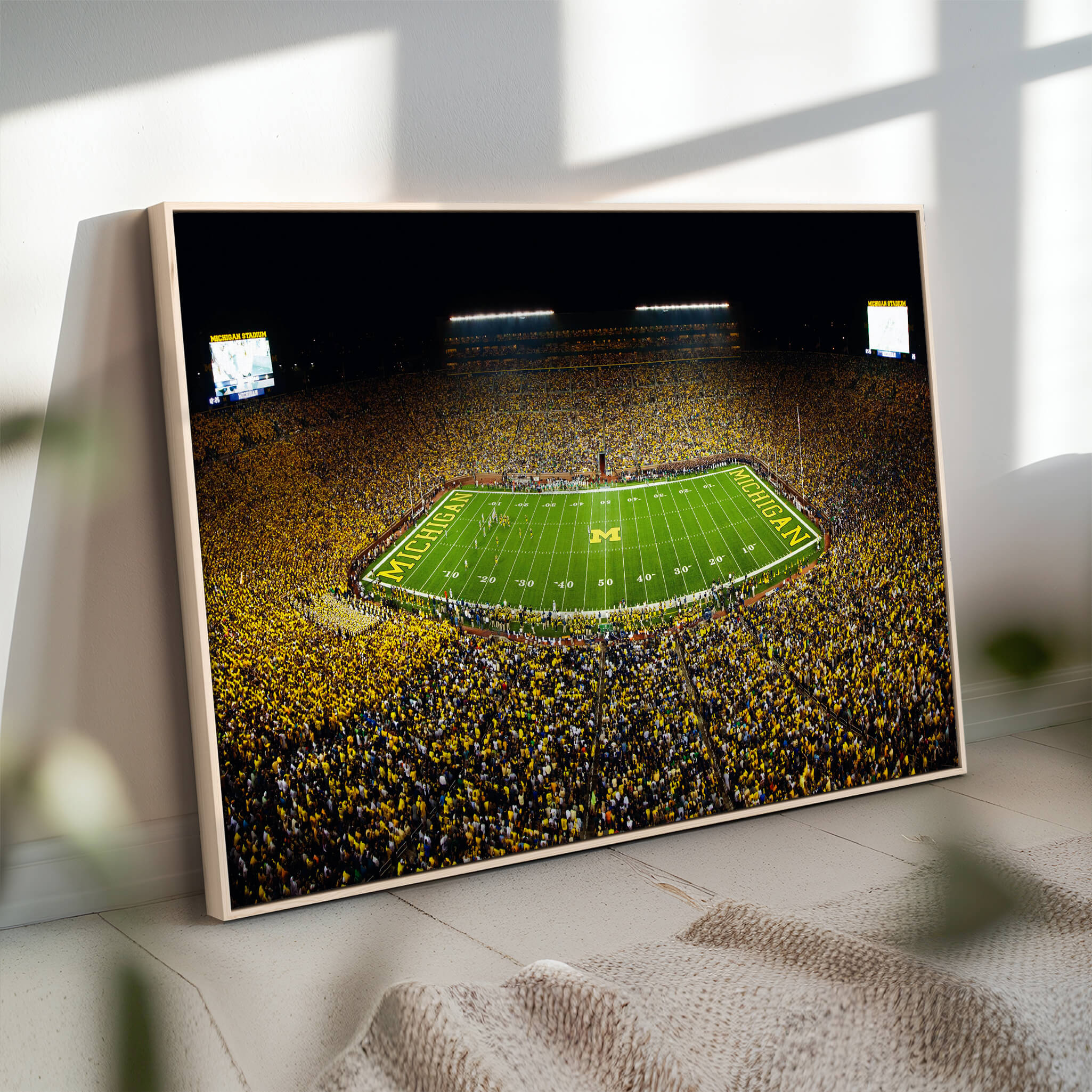 26166-MGV-CV-36X24-Michigan Wolverines Football Team Print - Michigan Stadium Night Game Canvas Wall Art - University of Michigan Football Match