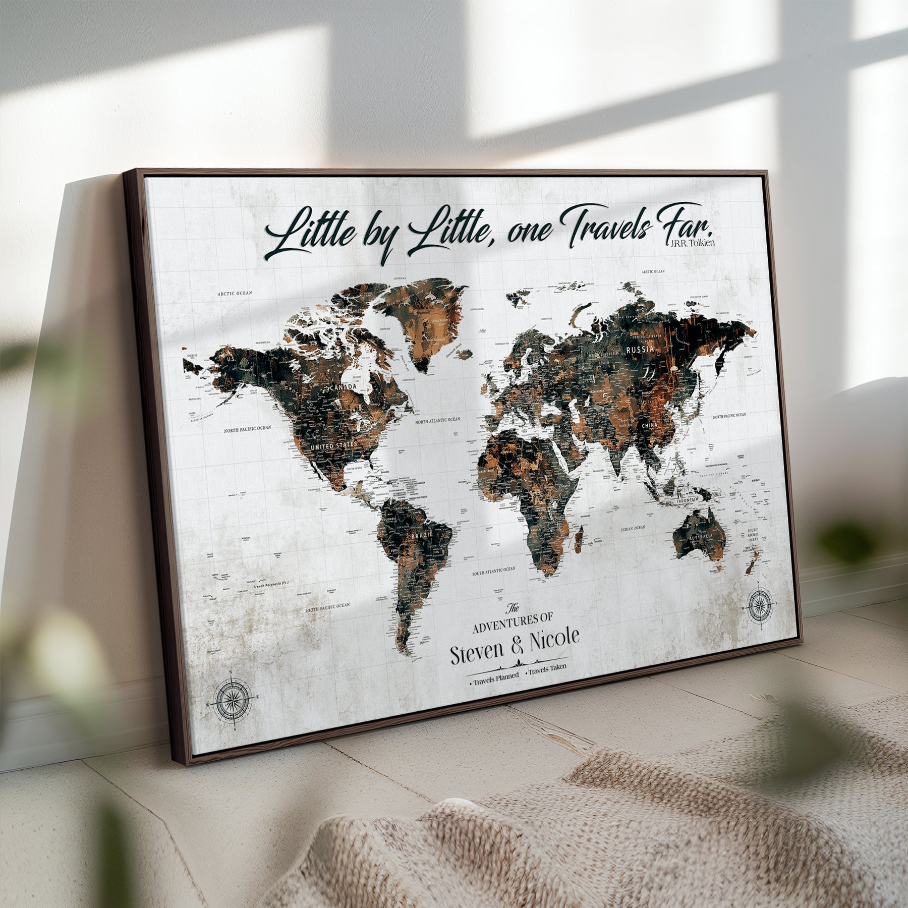 89231588-MGV-CV-36X24-Custom Push Pin World Map Wall Canvas Print – Personalized Travel Tracker with Pins – Framed Large Multi-Size Canvas for Home Office Decor