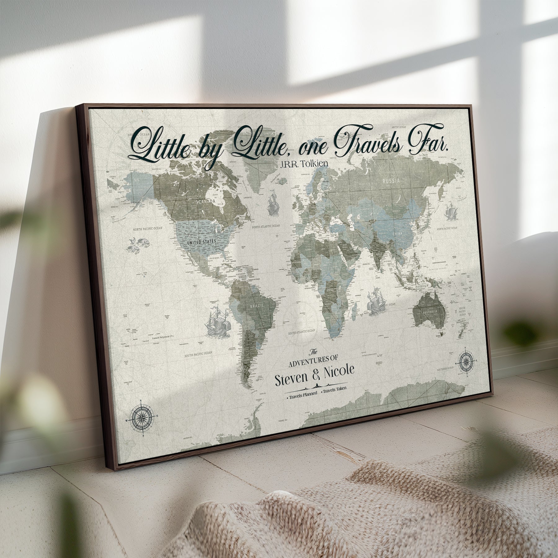 72081300-MGV-CV-36X24-Custom Push Pin World Map Wall Canvas Print – Personalized Travel Tracker with Pins – Framed Large Multi-Size Canvas for Home Office Decor