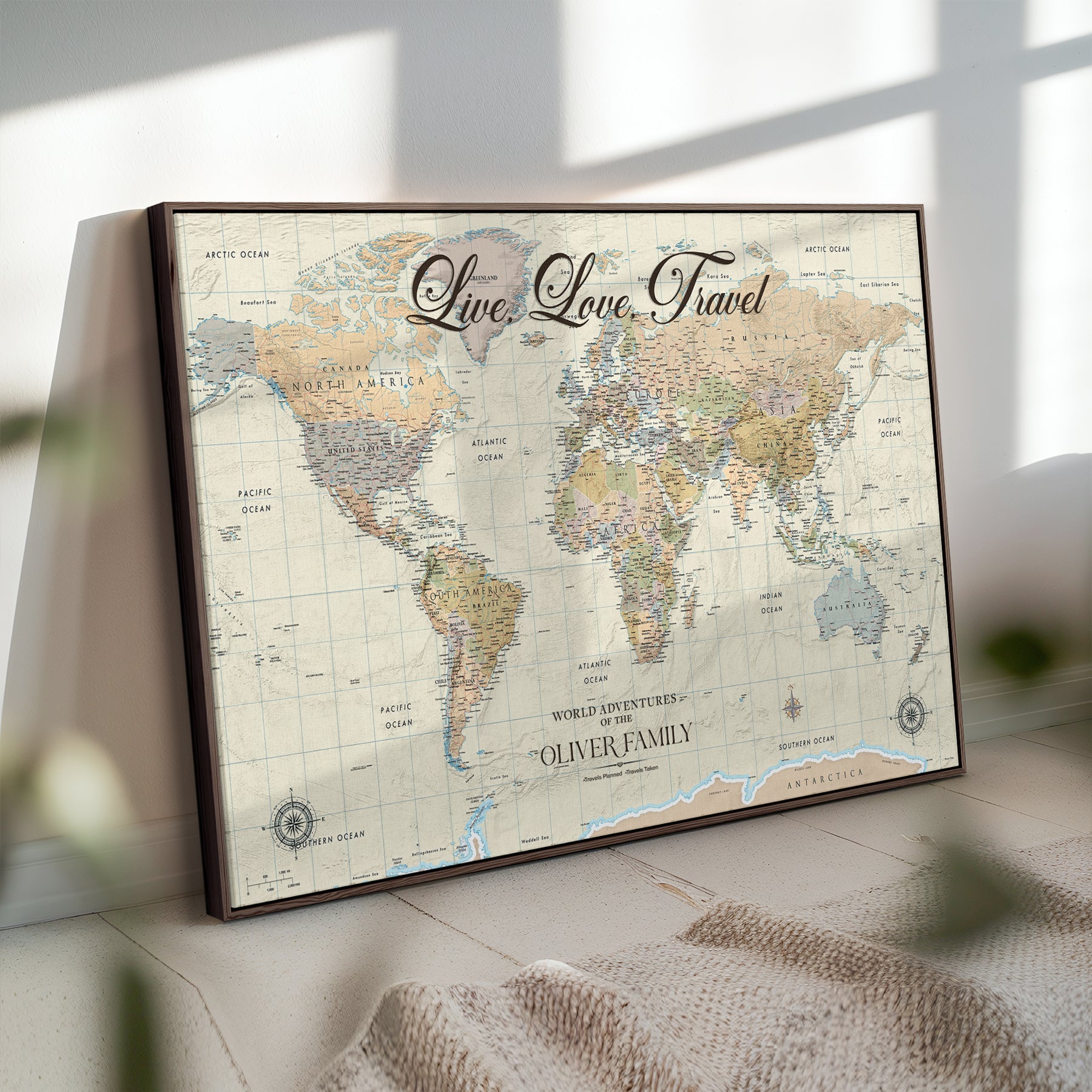 49563244-MGV-CV-36X24-Custom Push Pin World Map Wall Canvas Print – Personalized Travel Tracker with Pins – Framed Large Multi-Size Canvas for Home Office Decor