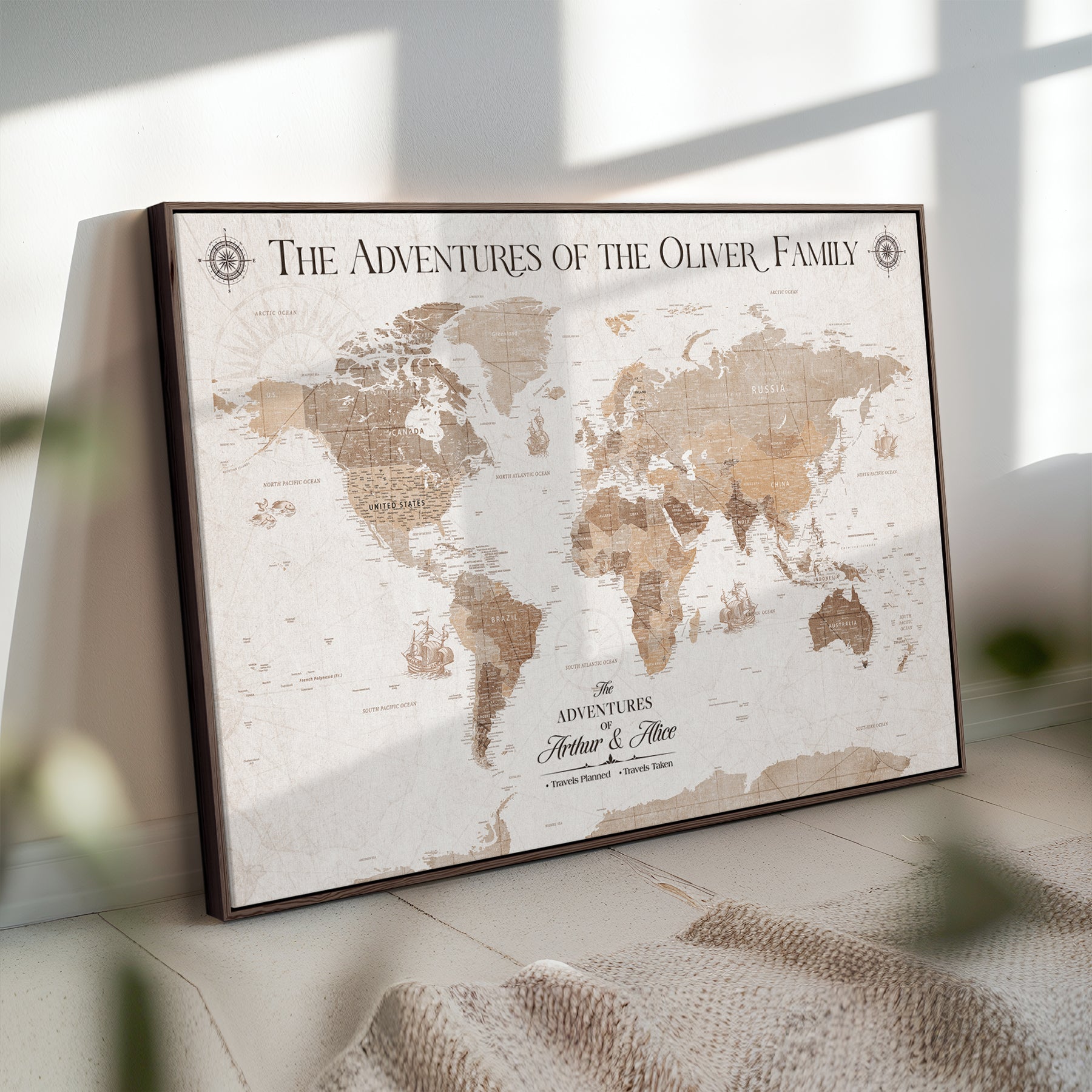 58395047-MGV-CV-36X24-Custom Push Pin World Map Wall Canvas Print – Personalized Travel Tracker with Pins – Framed Large Multi-Size Canvas for Home Office Decor