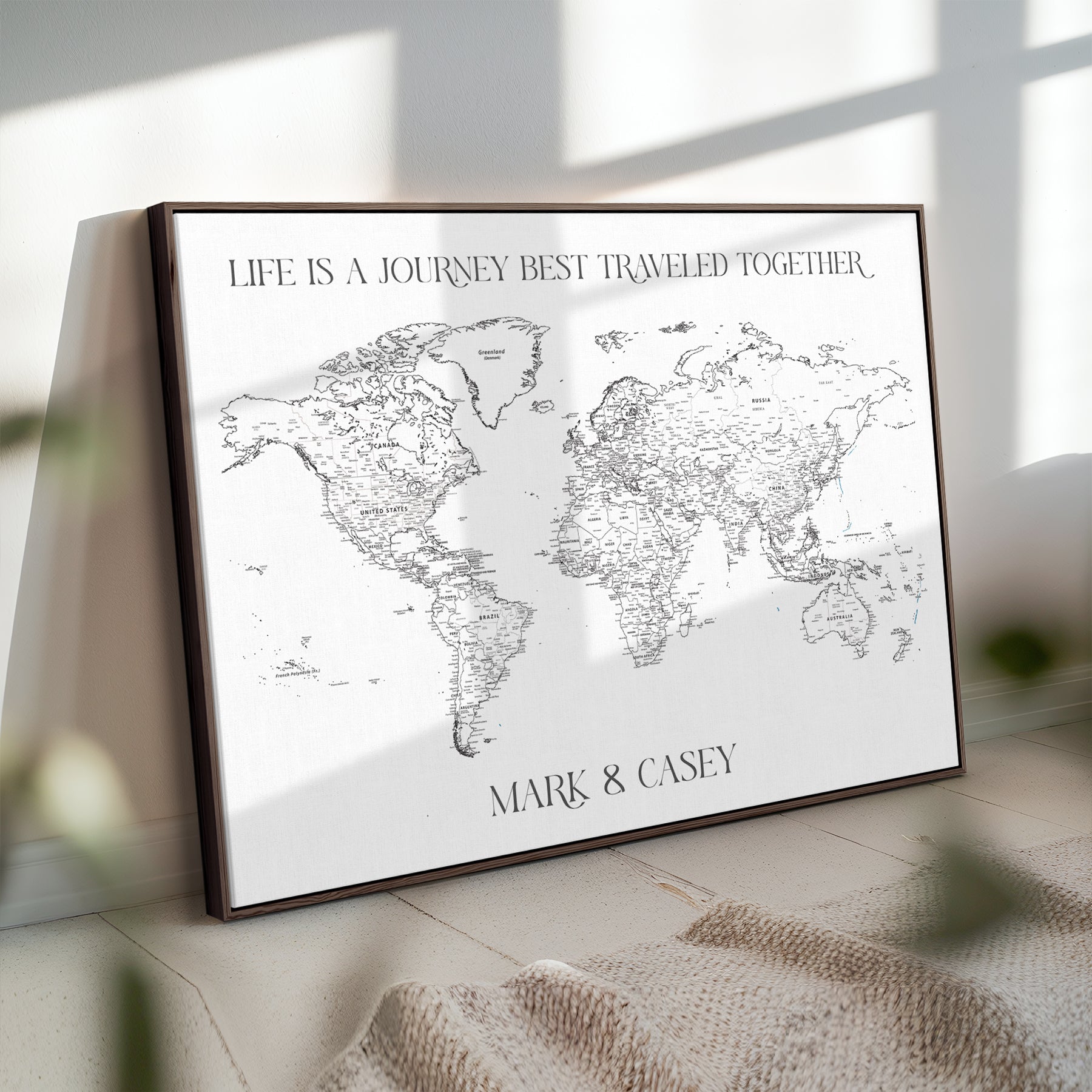 CSM02-MGV-CV-36X24-Custom Push Pin World Map Print – Personalized Canvas Wall Art for Travel Memories, Framed Gift for Couples, Anniversary or Wedding