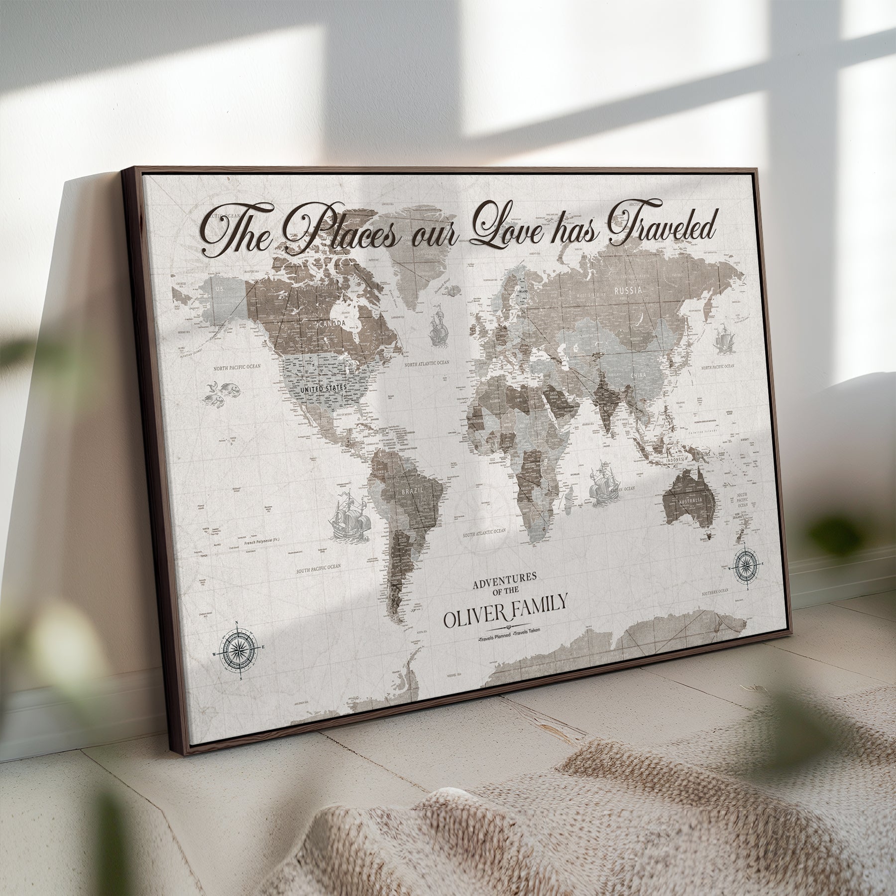 88245481-MGV-CV-36X24-Custom Push Pin World Map Wall Canvas Print – Personalized Travel Tracker with Pins – Framed Large Multi-Size Canvas for Home Office Decor