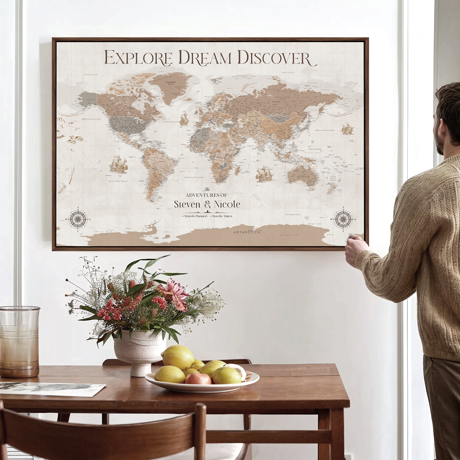 95738134-MGV-CV-36X24-Custom Push Pin World Map Wall Canvas Print – Personalized Travel Tracker with Pins – Framed Large Multi-Size Canvas for Home Office Decor